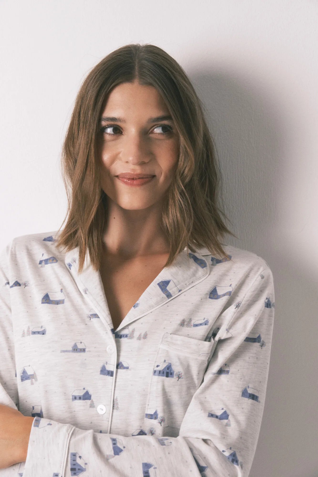 Women Secret_Medium Grey_Long 100% Cotton Grey Classic Pyjamas with House Print_3592441_46_04