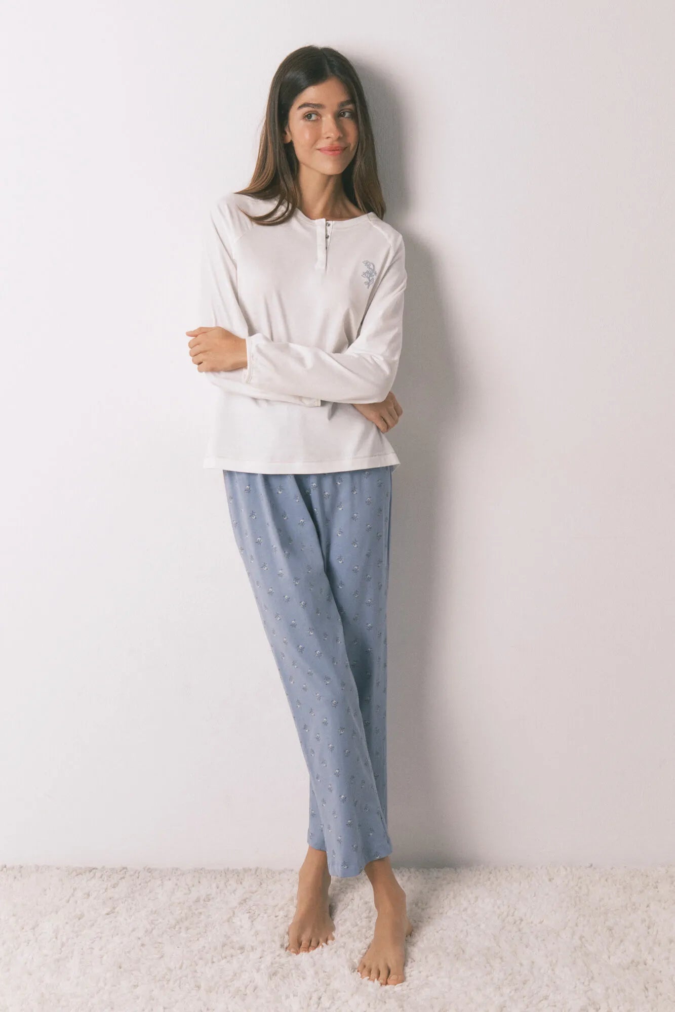 Women Secret_Ivory_Long Pyjamas with Floral Trouser_3592465_96_03