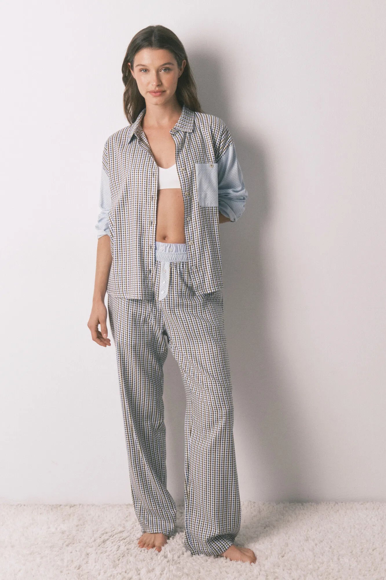 Women Secret_Green Print_Long Checkered and Polka-Dots Shirt Long Pyjamas_3592479_29_01