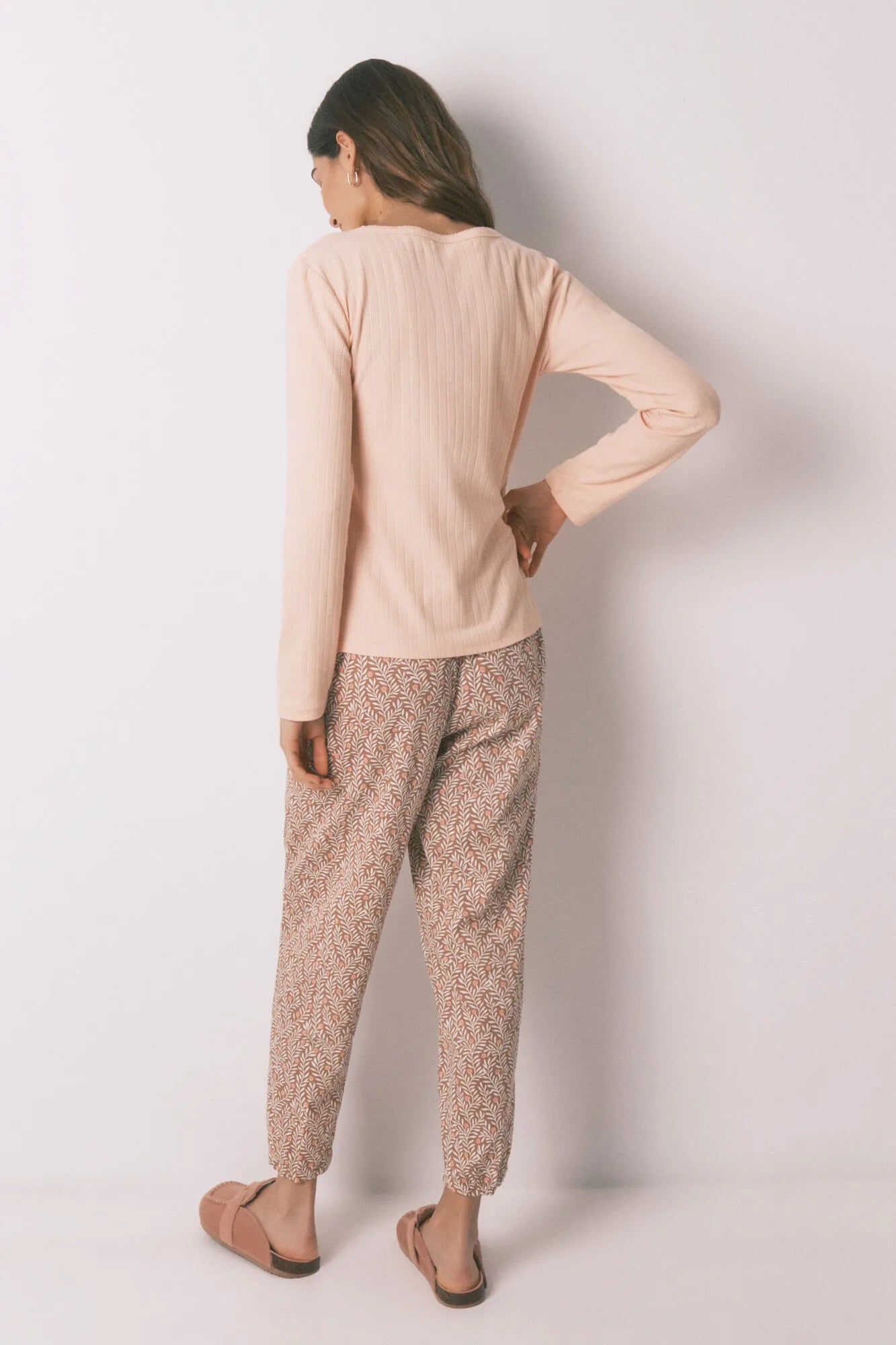 Women Secret_Orange_Pink Cotton Floral Print Long Pyjamas_3593000_66_06