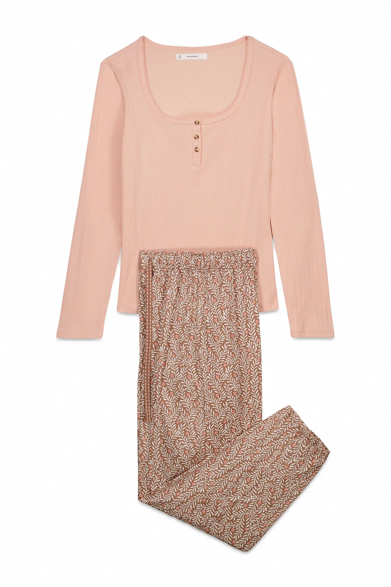 Women Secret_Orange_Pink Cotton Floral Print Long Pyjamas_3593000_66_08