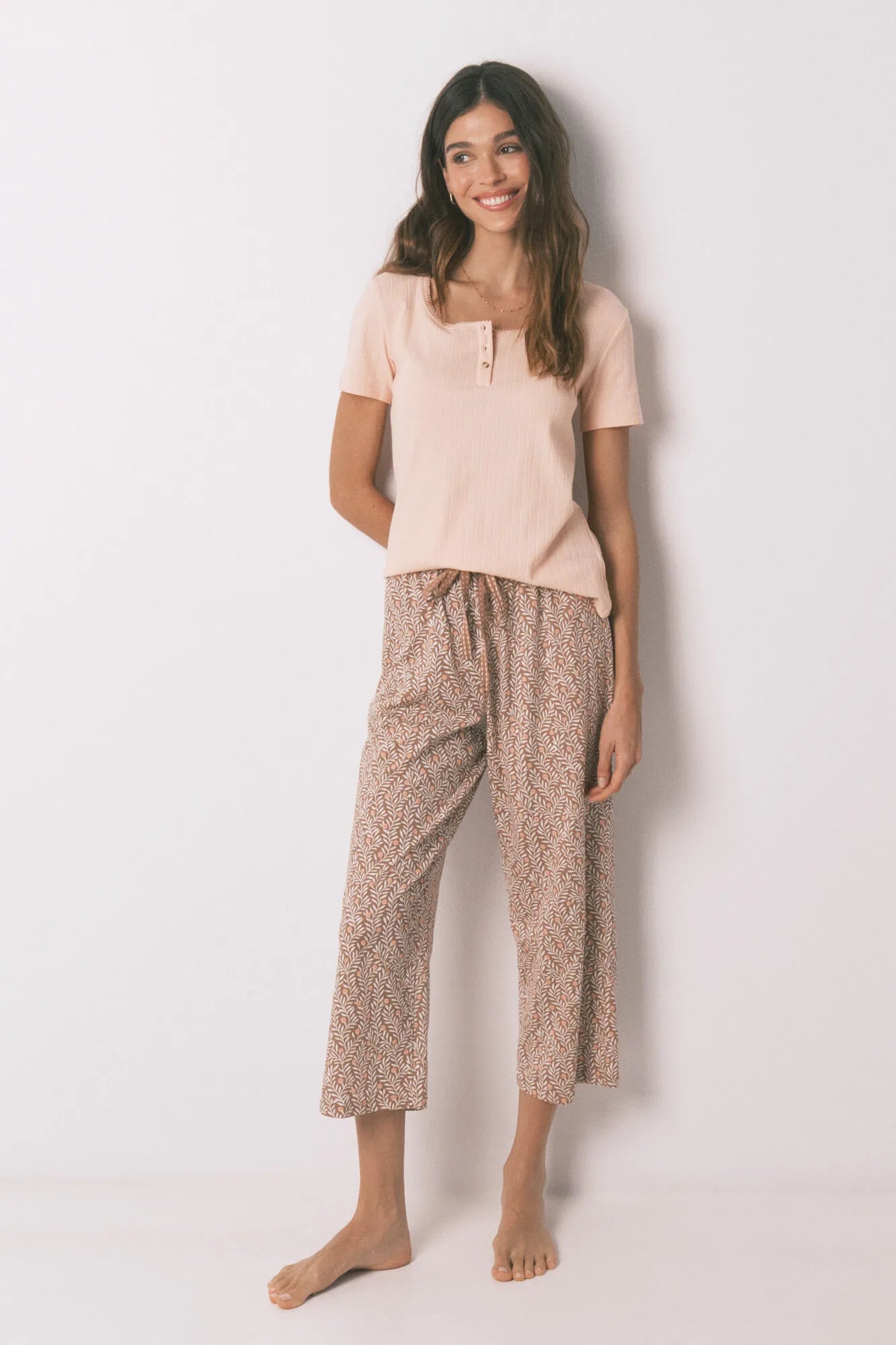 Women Secret_Orange_Pink Yellow Cotton Print Capri Pyjamas_3593001_66_02