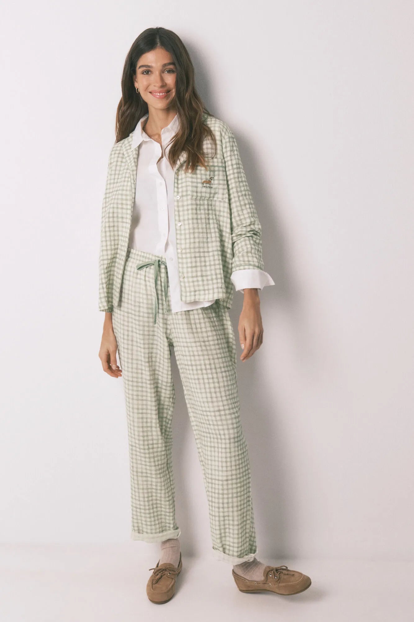 Women Secret Green Women Plaid 100% Cotton Classic Long Pyjamas SKU: 3593002_22 Image 02