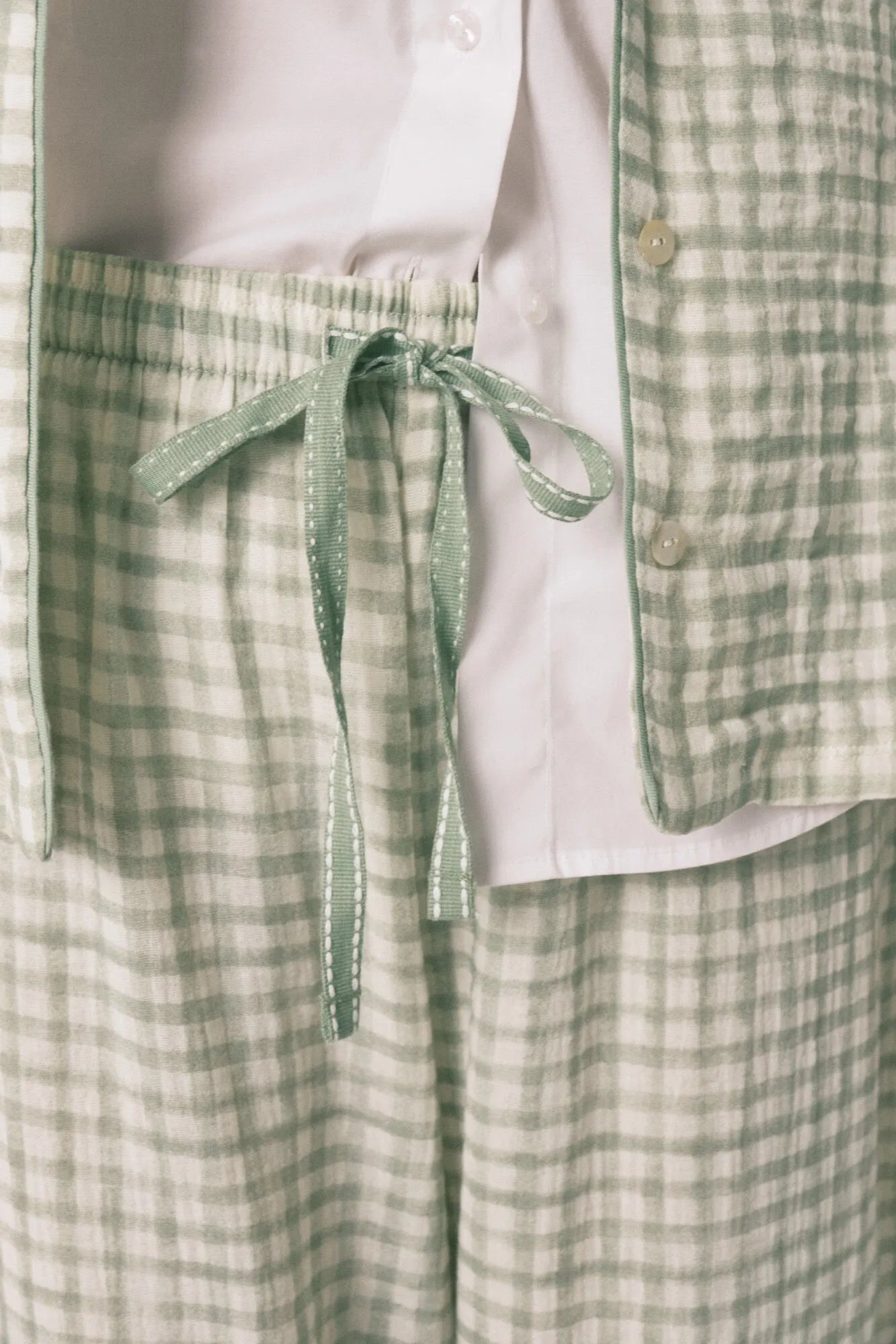 Women Secret Green Women Plaid 100% Cotton Classic Long Pyjamas SKU: 3593002_22 Image 06