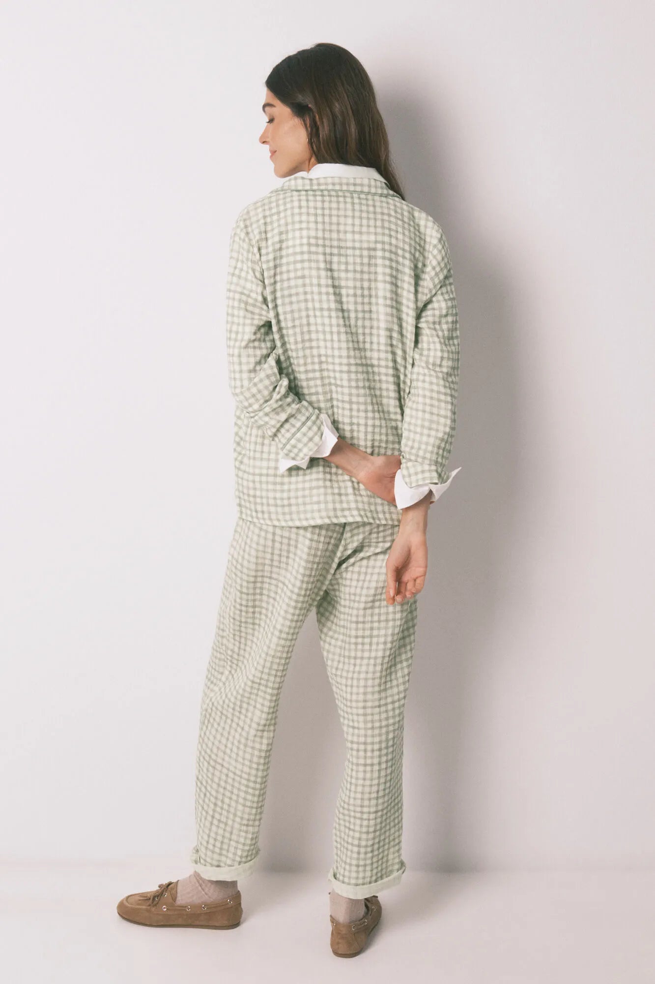 Women Secret Green Women Plaid 100% Cotton Classic Long Pyjamas SKU: 3593002_22 Image 07