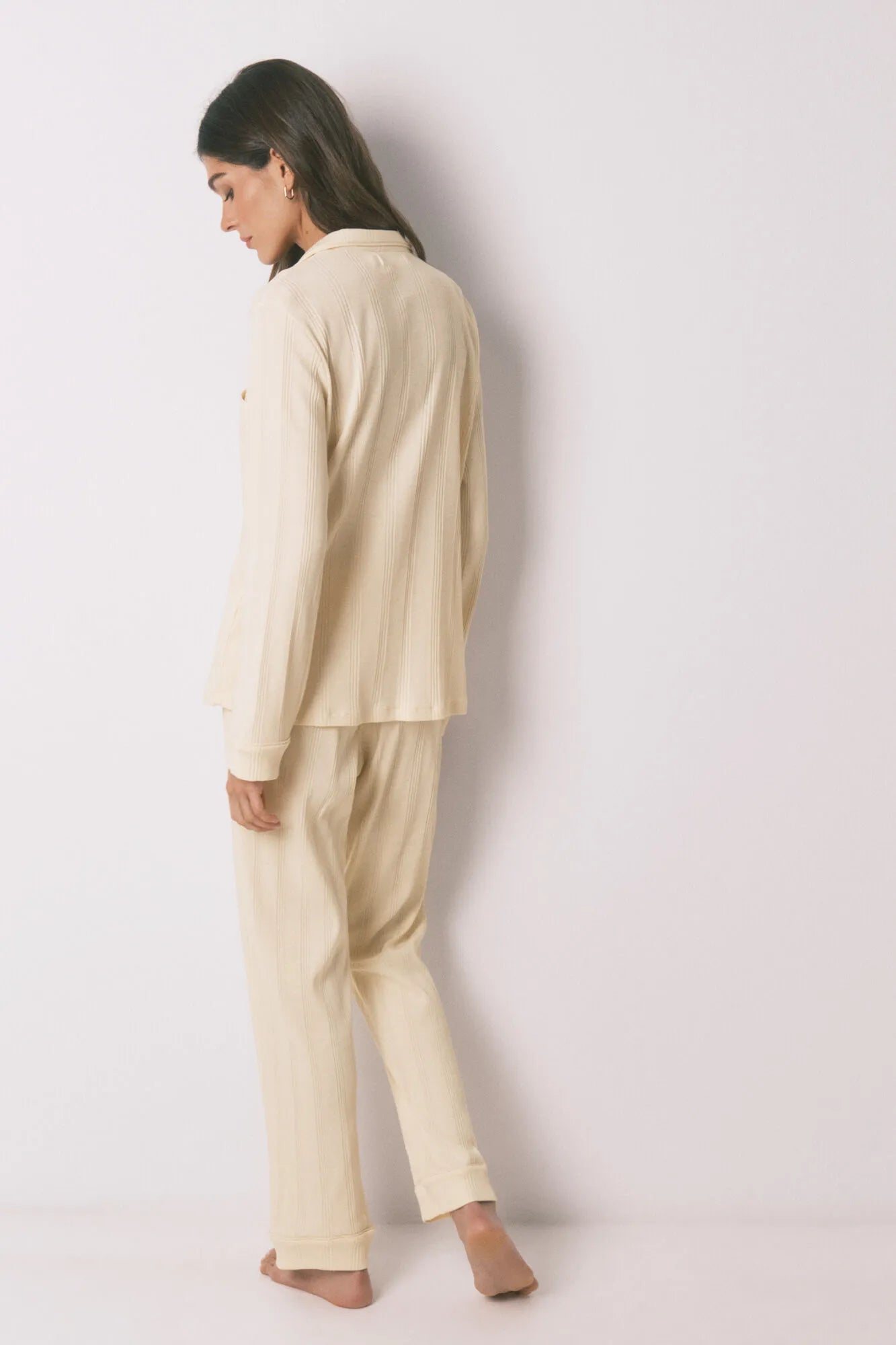 Women Secret_Ivory_Yellow Ribbed Cotton Classic Long Pyjamas_3593003_96_05