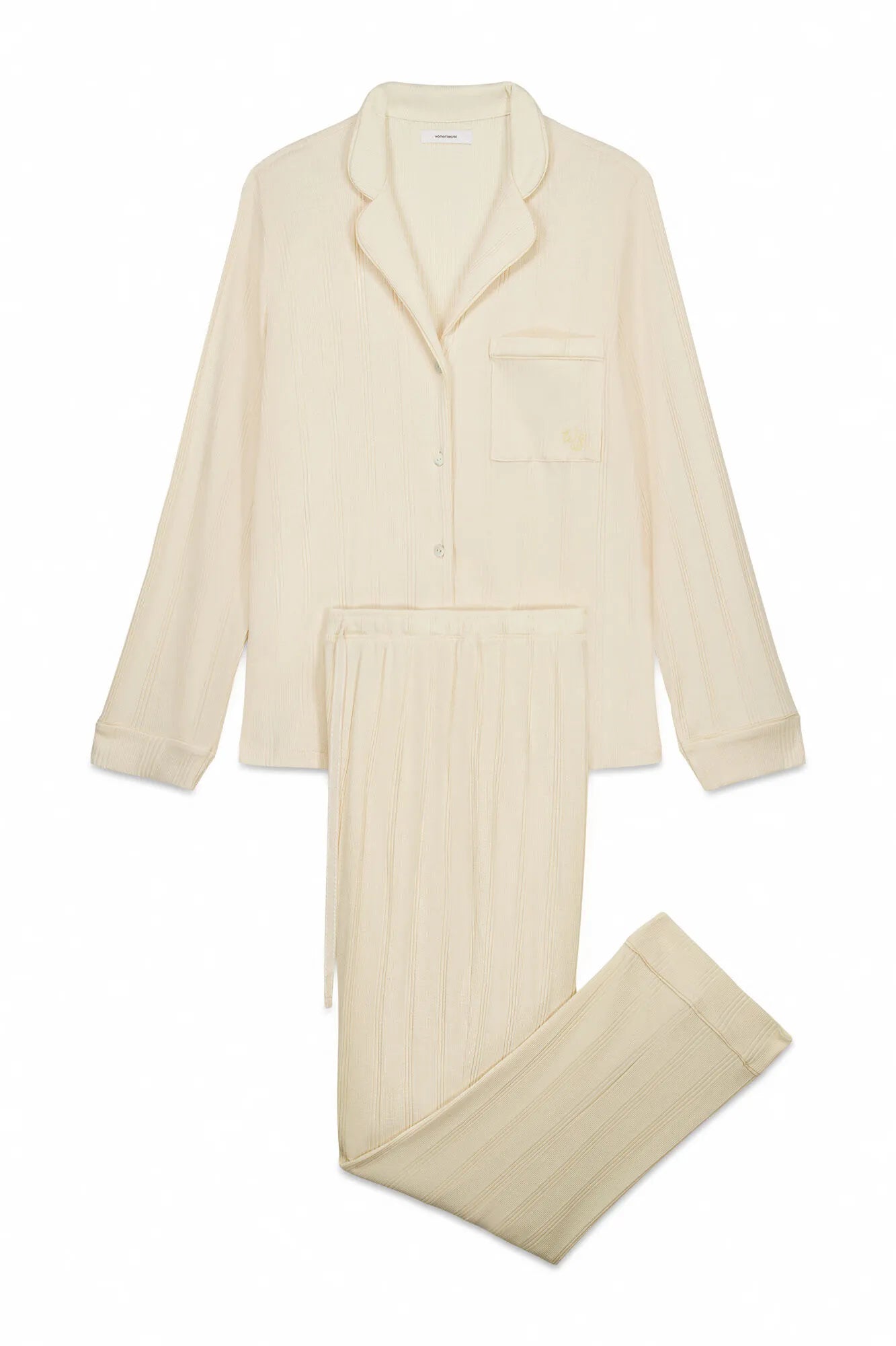 Women Secret_Ivory_Yellow Ribbed Cotton Classic Long Pyjamas_3593003_96_07