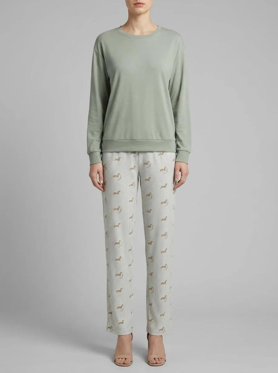 Women Secret_Green_Green Soft Jersey-Knit Dog-Print Long Pyjamas_3593005_22_00