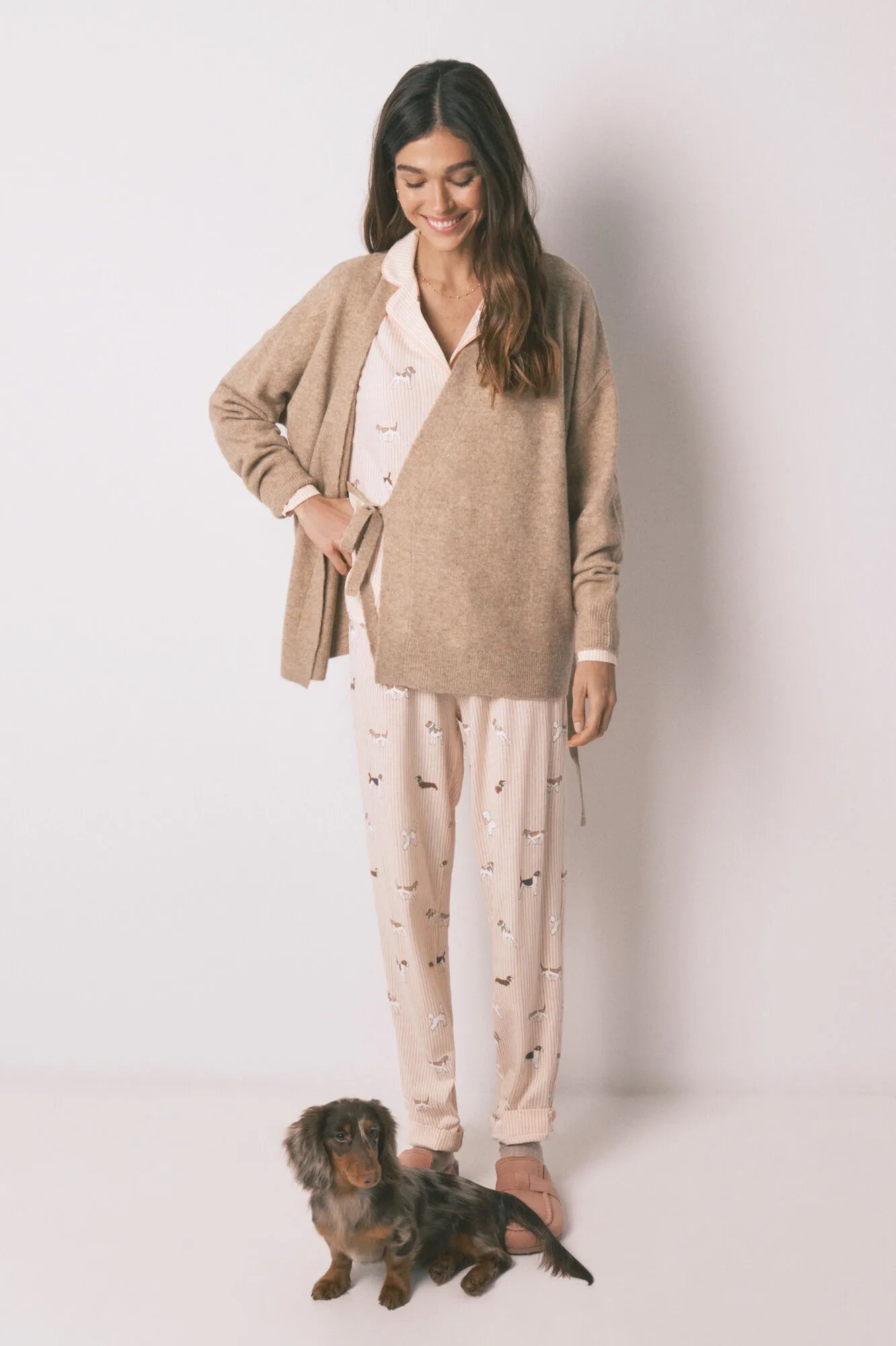 Women Secret_Orange_100% Cotton Classic- Long Striped Dog Print Pyjamas_3593007_66_05