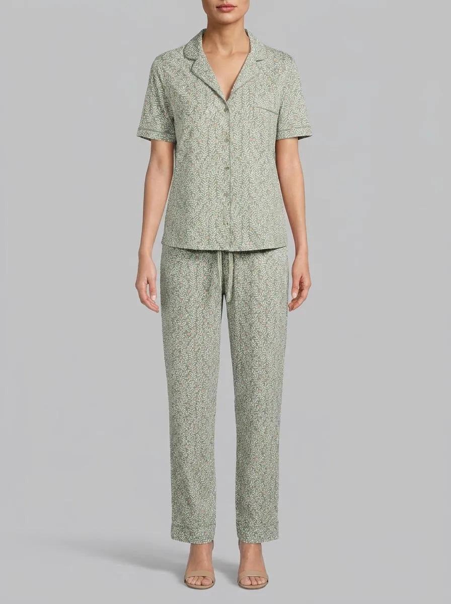 Women Secret_Green_100% Cotton Floral Print Classic Pyjamas_3593010_22_00