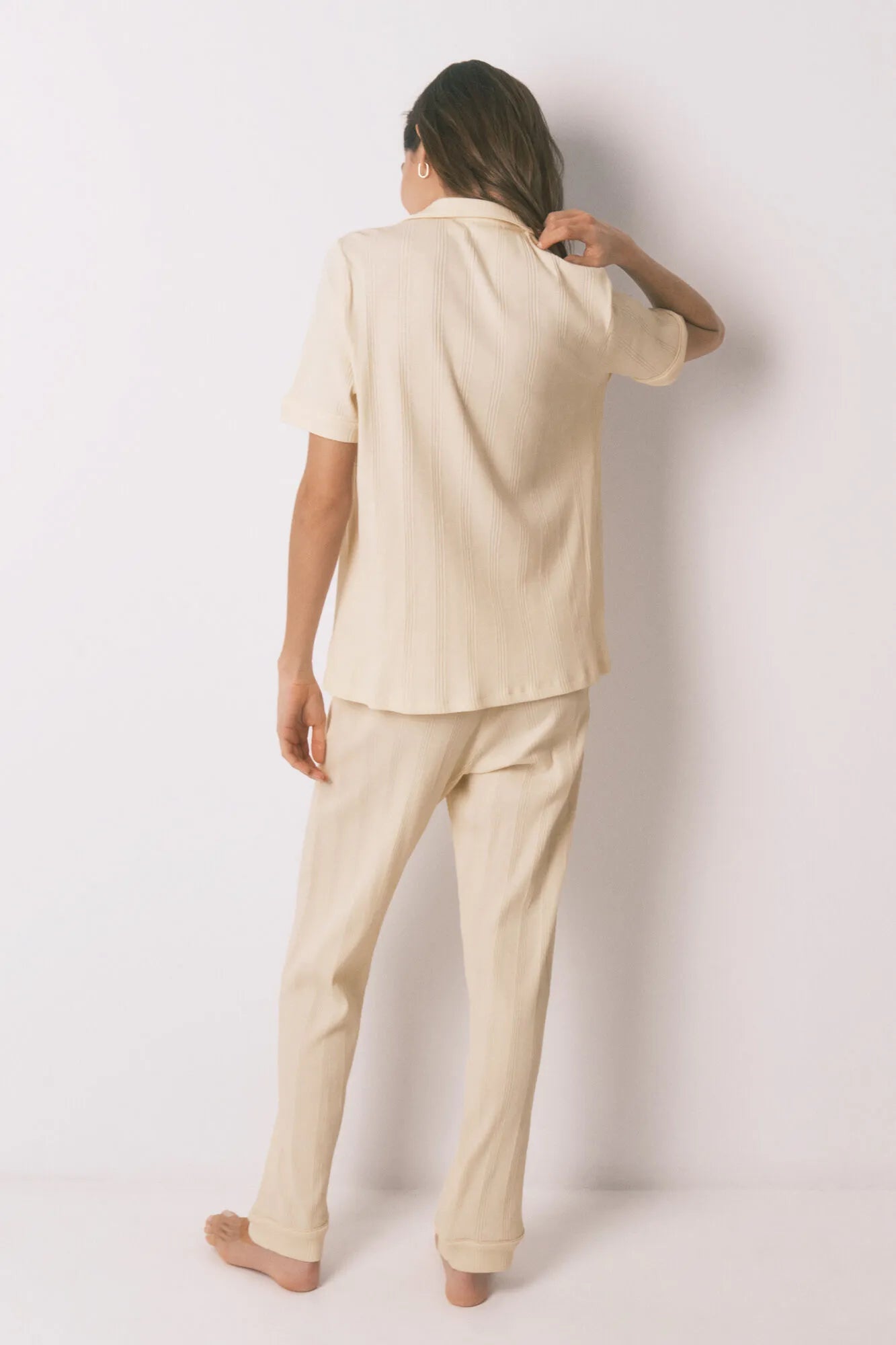 Women Secret_Ivory_Yellow Cotton Ribbed Classic Pyjamas_3593011_96_06