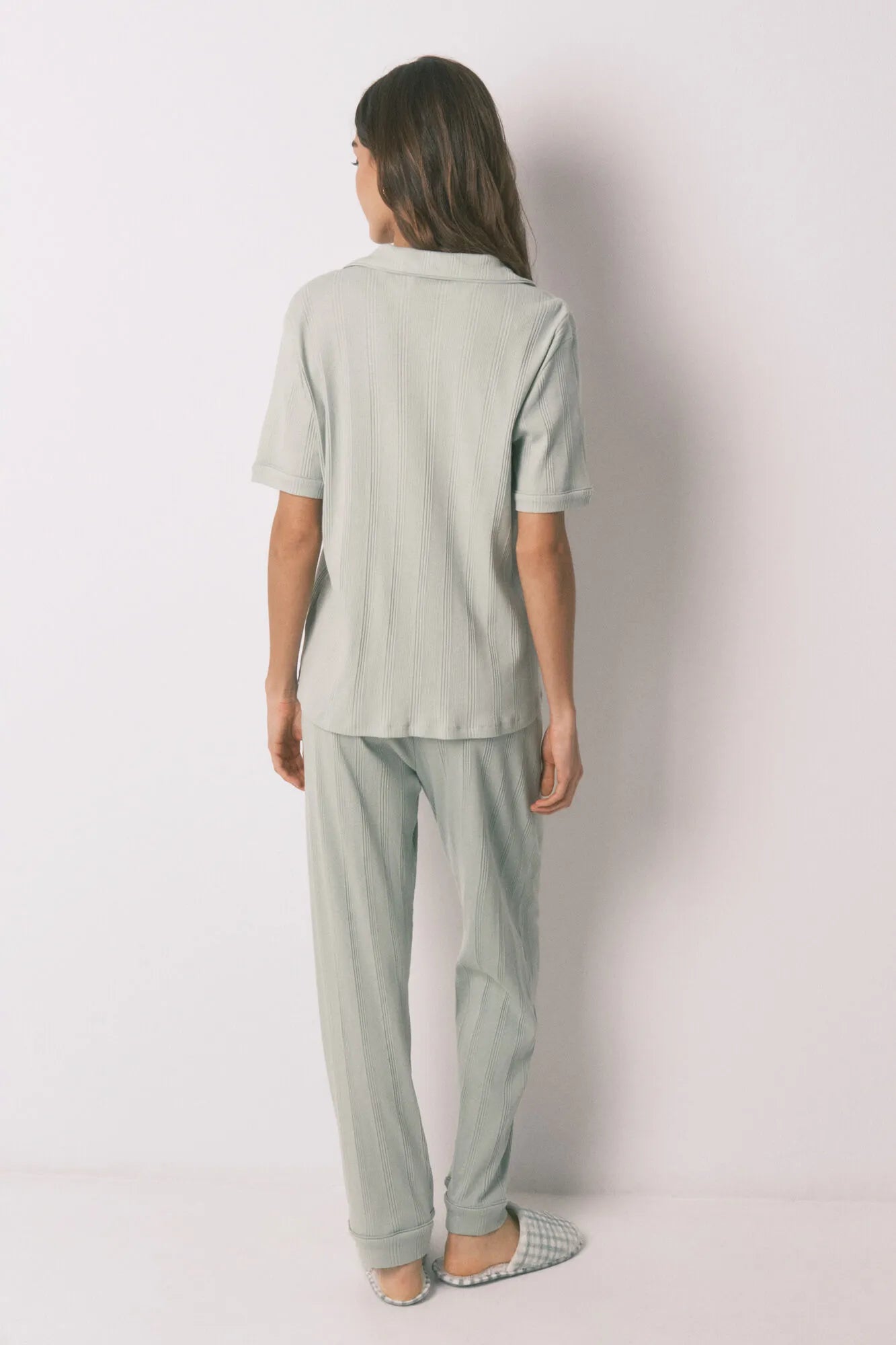 Women Secret_Green_Green Cotton Ribbed Classic Pyjamas_3593012_28_05