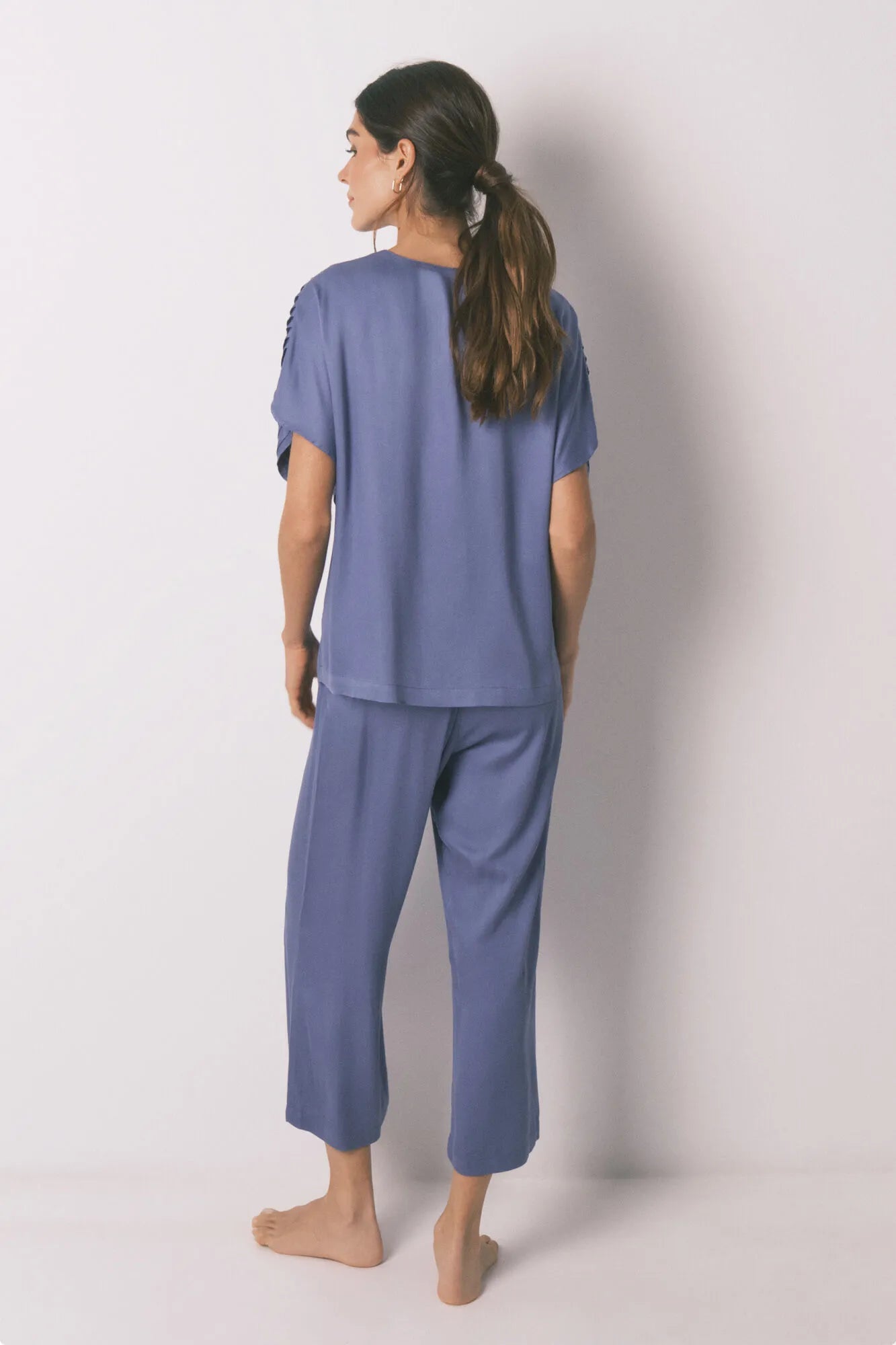 Women Secret_Light Blue_Blue Long Pyjamas with Pleated Neckline_3593016_18_05