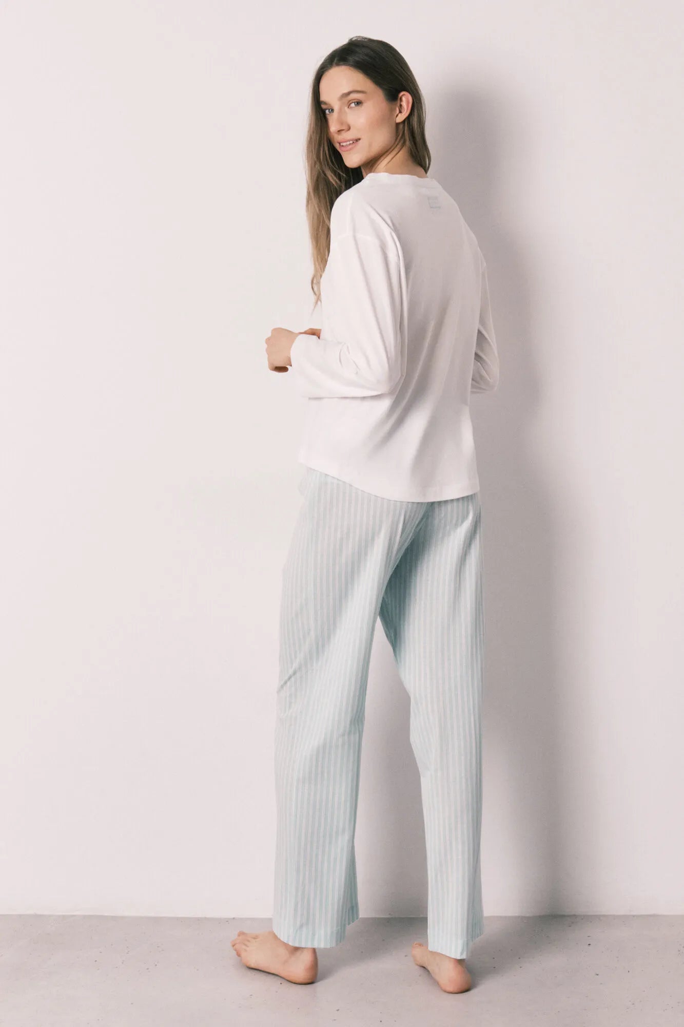 Women Secret Ivory Women Green Striped Cotton Long Pyjamas SKU: 3593019_96 Image 05