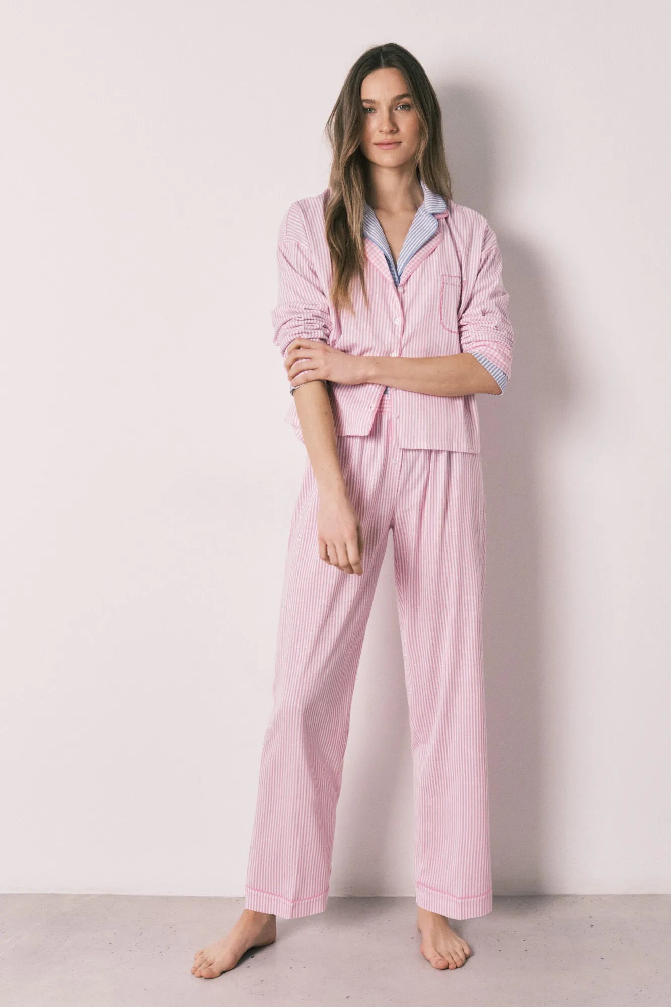 Women Secret Pink Women Pink Cotton Striped Long Classic Pyjamas SKU: 3593022_70 Image 03