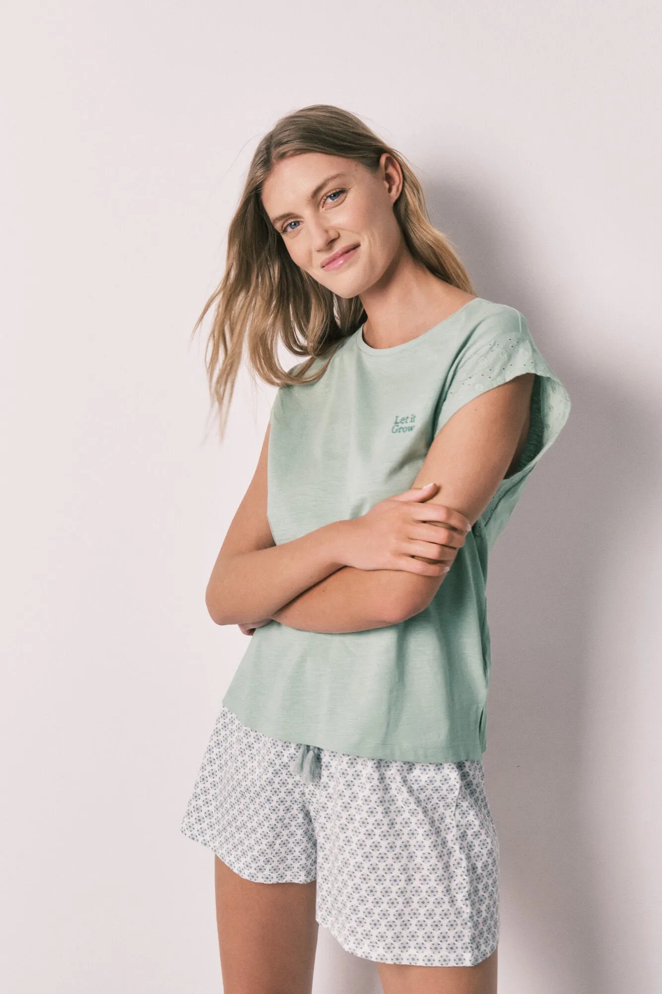 Women Secret Green Women Green Printed Cotton Short Pyjamas SKU: 3593024_21 Image 01