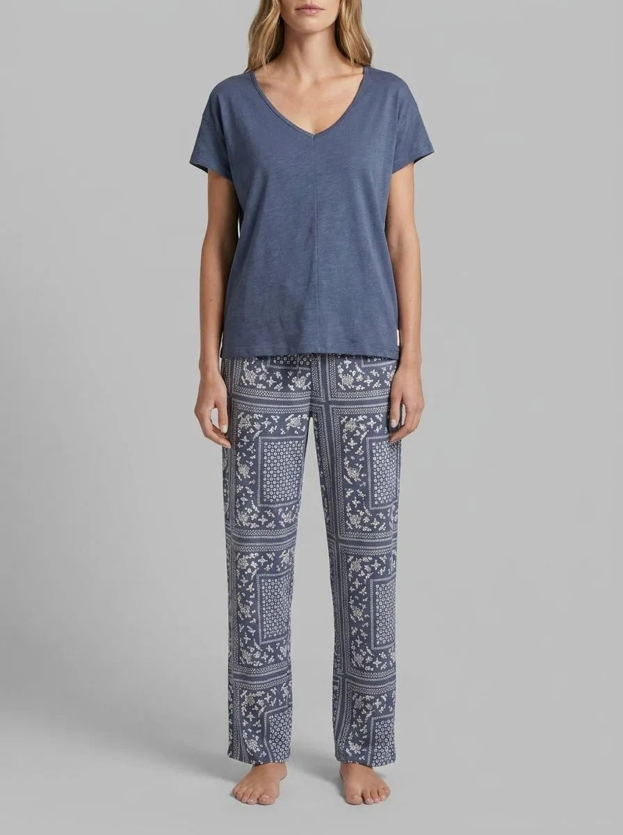 Women Secret Medium Blue Women Blue Bandana Print Cotton Short Sleeve Long Pyjamas SKU: 3593025_13 Image 00