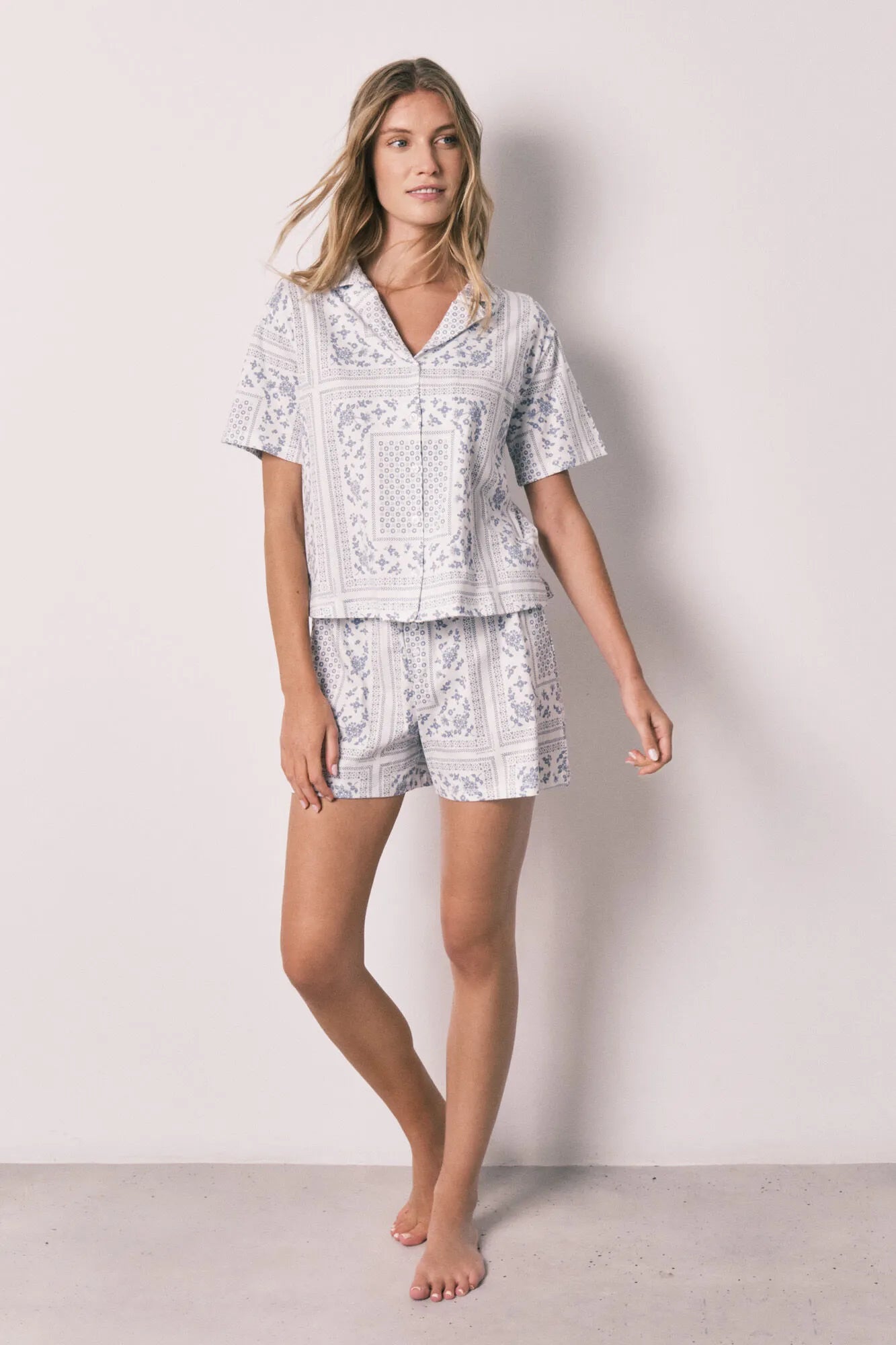 Women Secret Blue Print Women Bandana Print Cotton Short Classic Pyjamas SKU: 3593027_19 Image 01