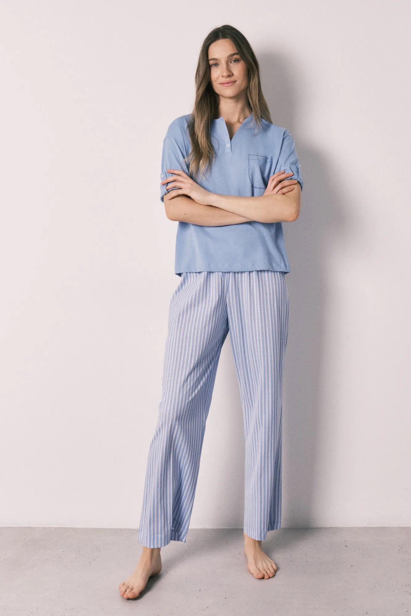 Women Secret Medium Blue Women Blue Cotton Short Sleeve Striped Pyjamas SKU: 3593030_12 Image 02