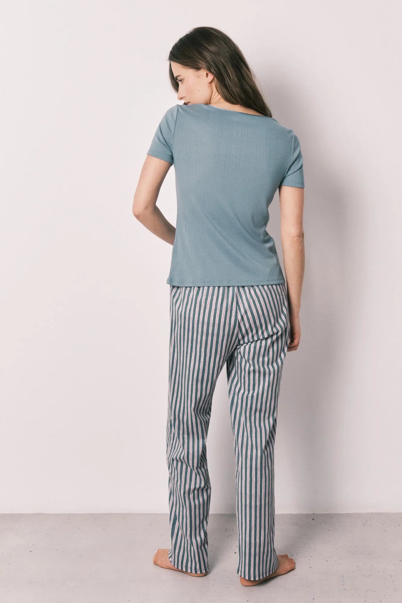 Women Secret Medium Blue Women Green Striped Pyjamas SKU: 3593035_15 Image 05