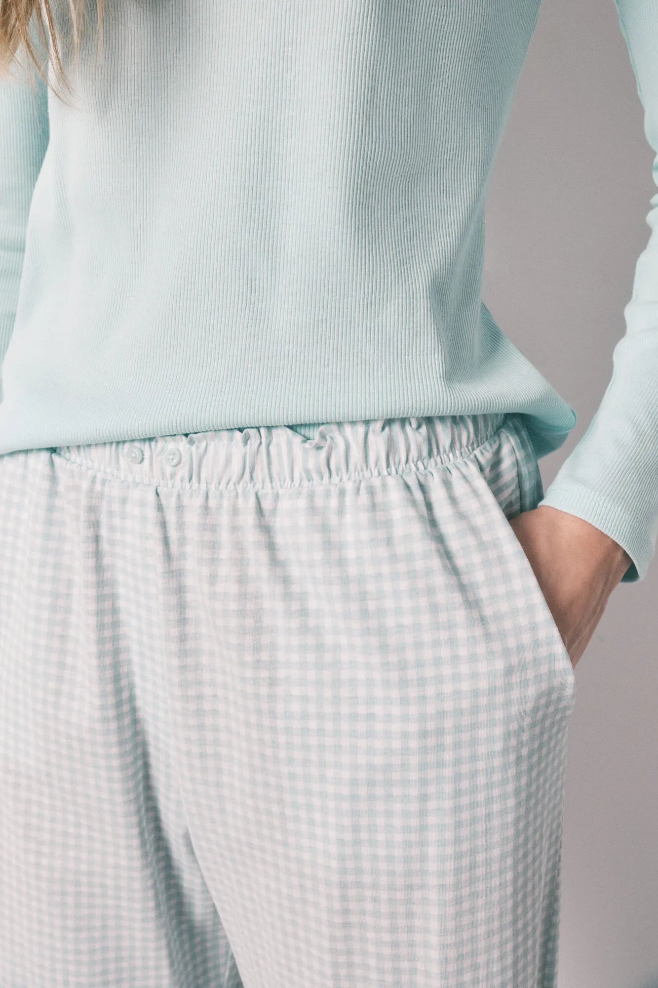 Women Secret Green Women Green Cotton Gingham Print Long Pyjamas SKU: 3593038_28 Image 04