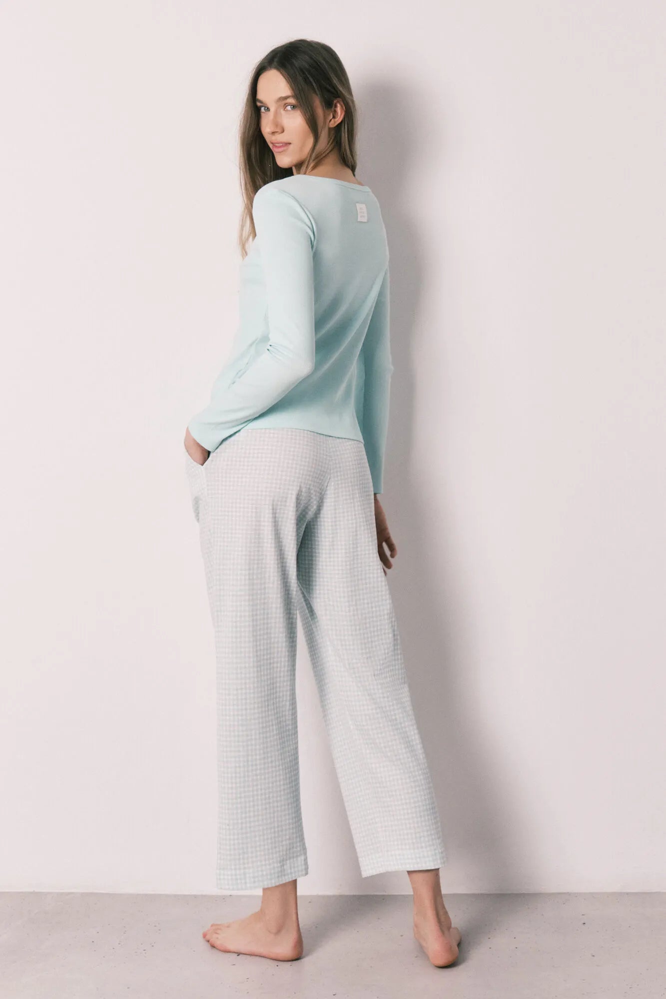 Women Secret Green Women Green Cotton Gingham Print Long Pyjamas SKU: 3593038_28 Image 05