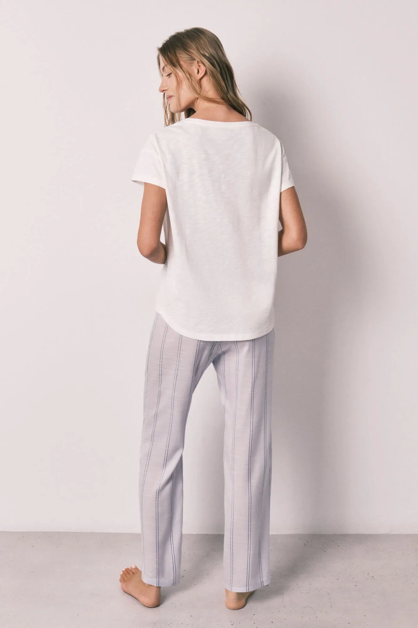 Women Secret Ivory Women Lilac Striped Cotton Short Sleeve Long Pyjamas SKU: 3593040_96 Image 05