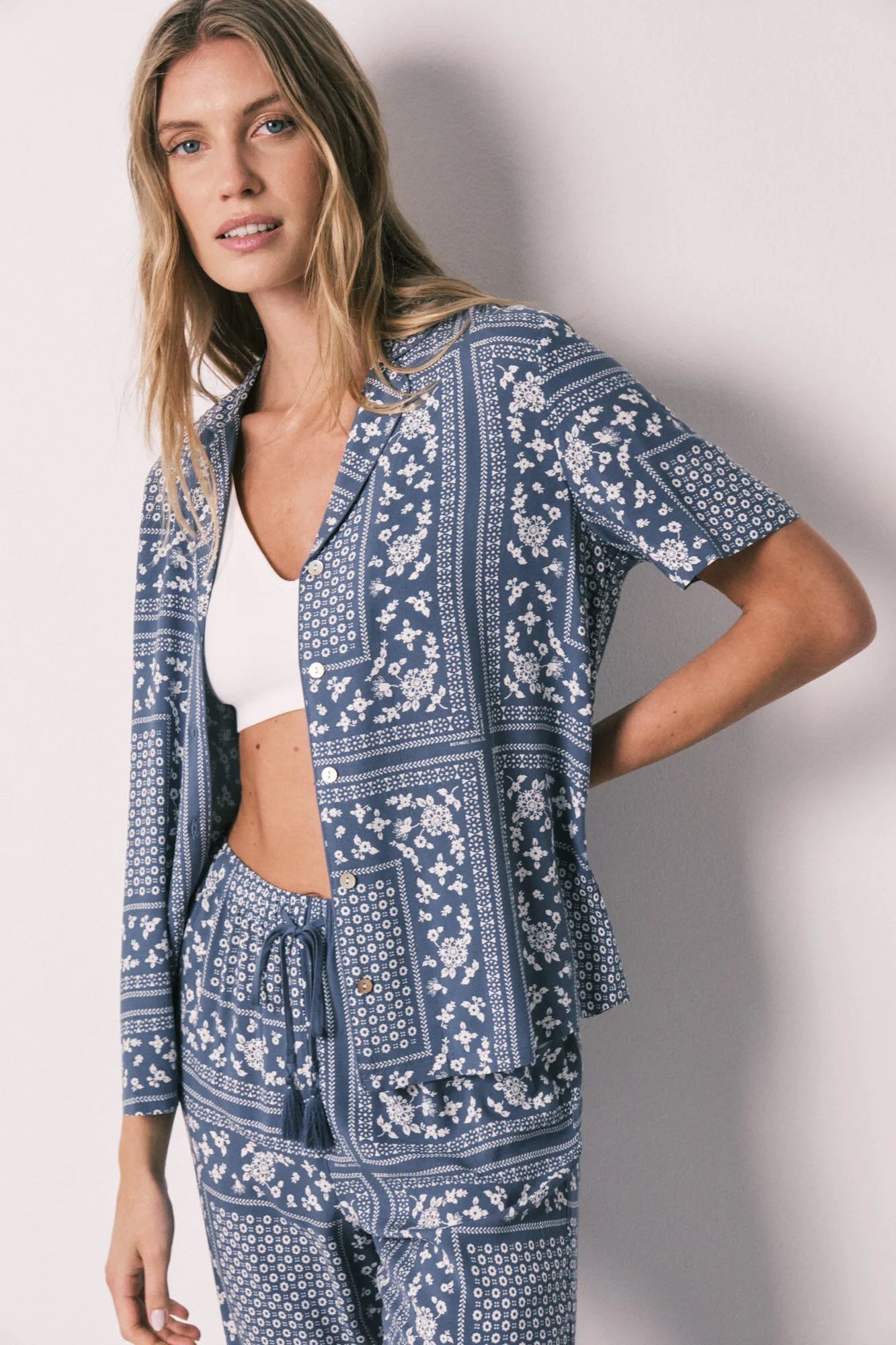 Women Secret Blue Print Women Blue Bandana Print Short Sleeve Classic Pyjamas SKU: 3593042_19 Image 02