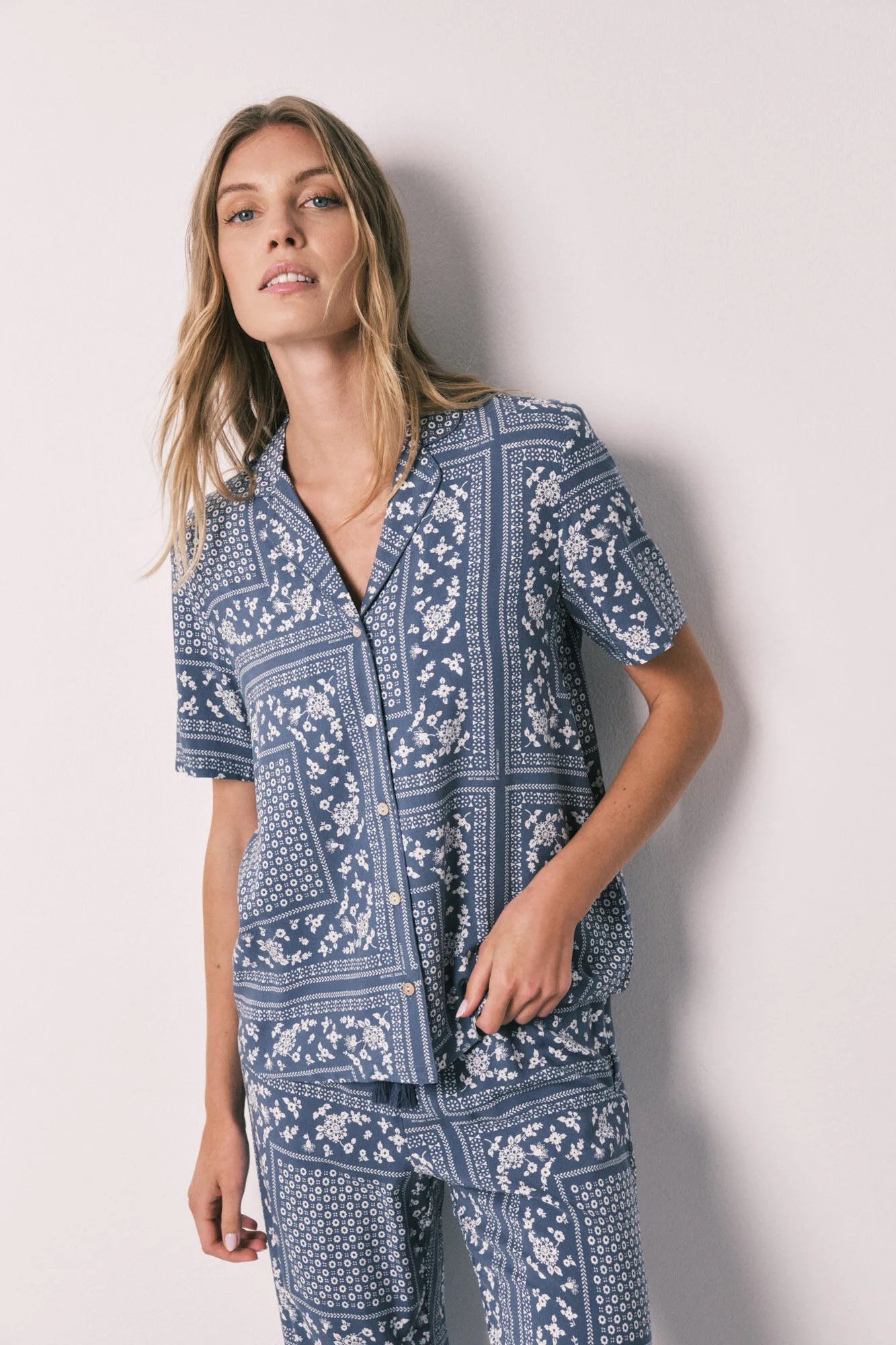Women Secret Blue Print Women Blue Bandana Print Short Sleeve Classic Pyjamas SKU: 3593042_19 Image 04