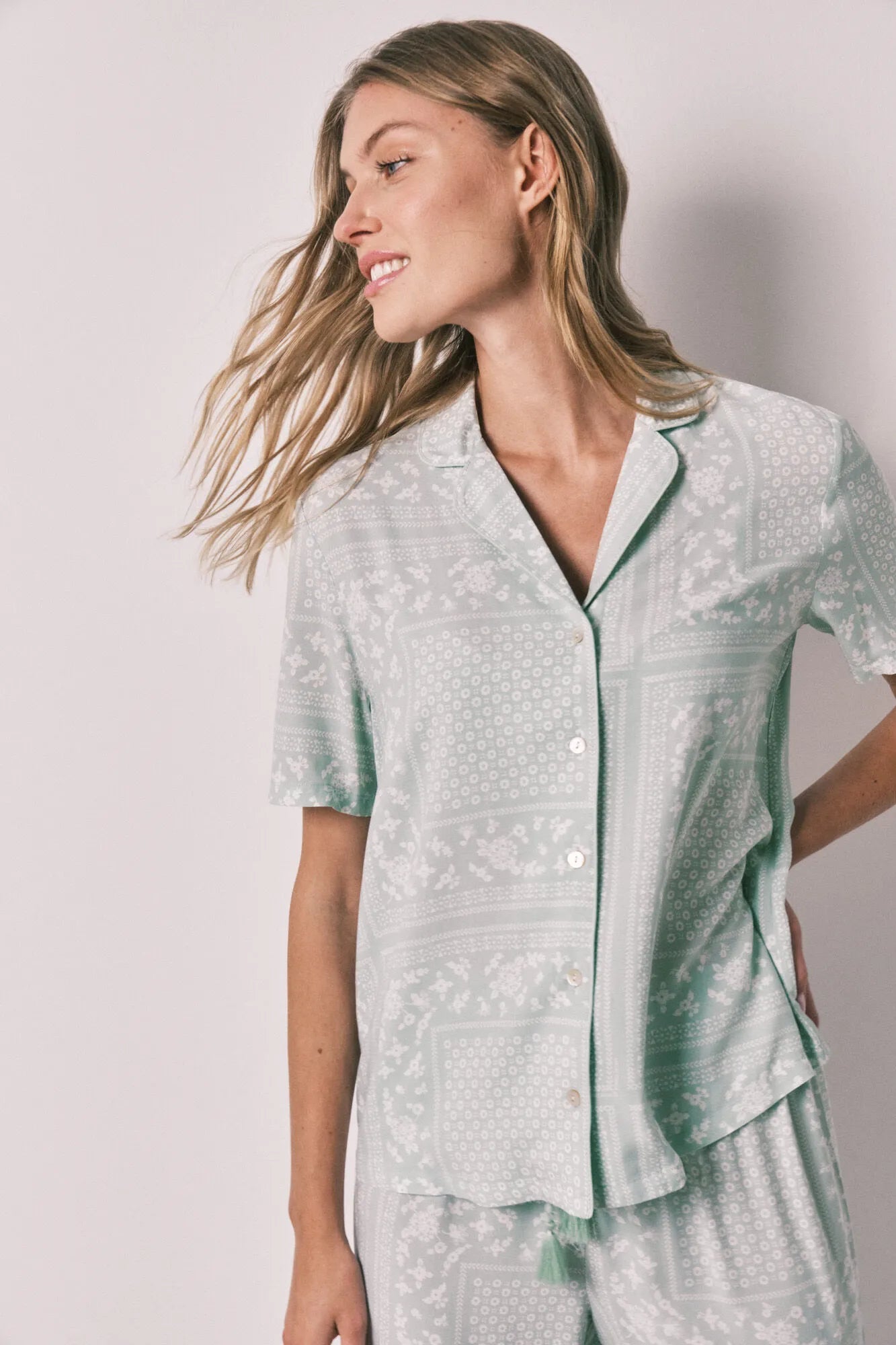 Women Secret Green Print Women Green Bandana Print Short Sleeve Classic Pyjamas SKU: 3593043_29 Image 01