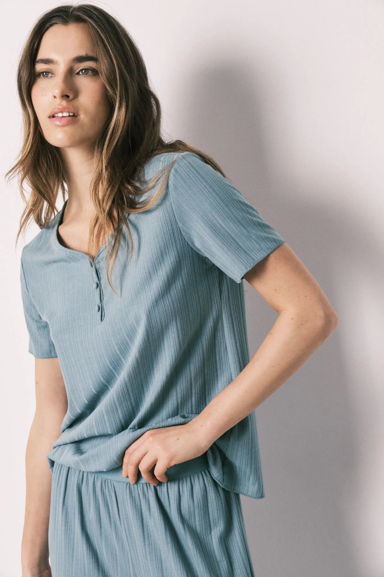 Women Secret Medium Blue Women Green Pointelle Short Sleeve Pyjamas SKU: 3593045_15 Image 01