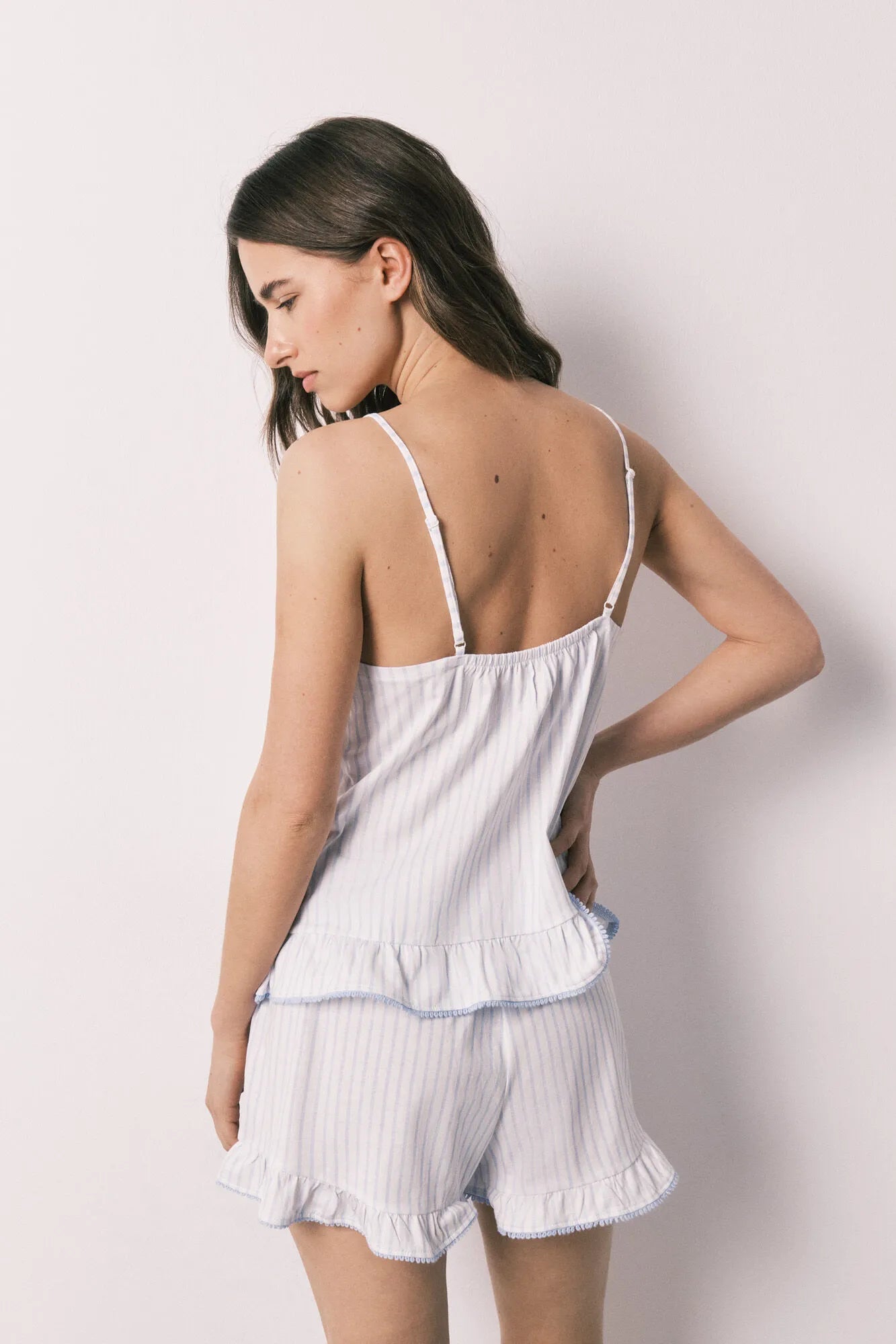 Women Secret Blue Print Women Blue Cotton Ruffle Short Pyjamas SKU: 3593066_19 Image 06