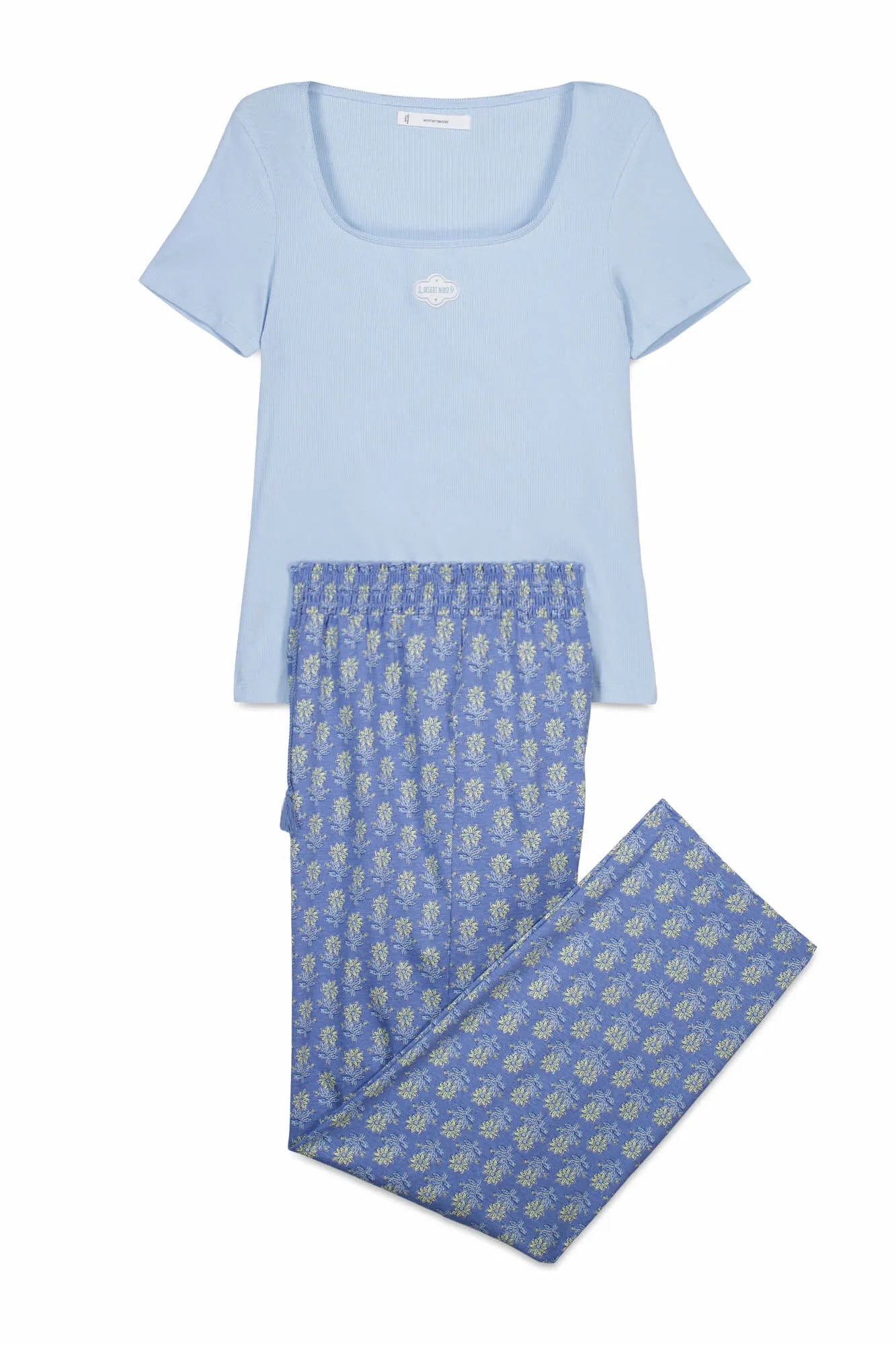 Women Secret Medium Blue Women Blue Cotton Short Sleeve Long Pyjamas SKU: 3593069_13 Image 07