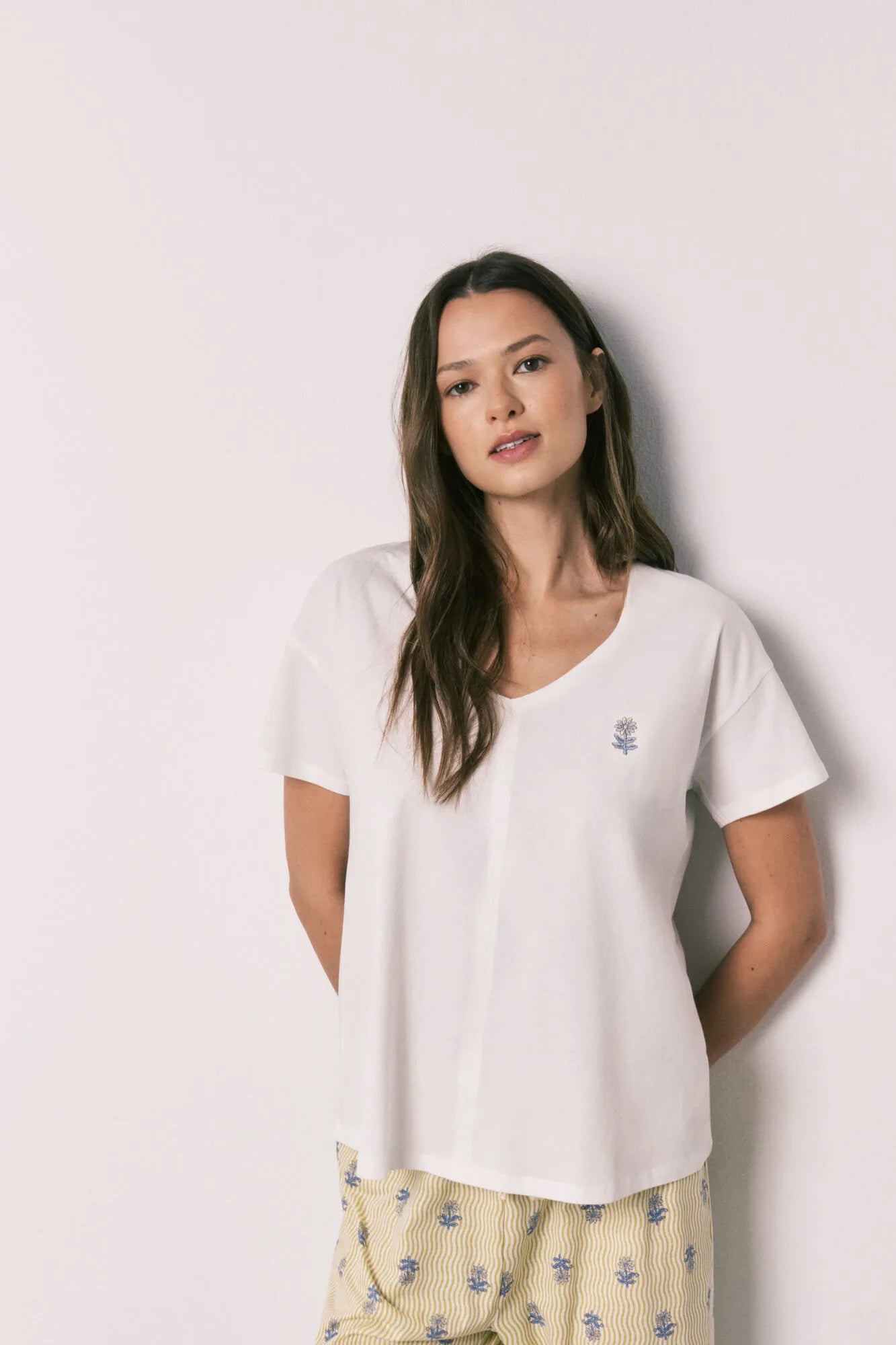 Women Secret Ivory Women White Cotton Capri Pyjamas SKU: 3593073_96 Image 01