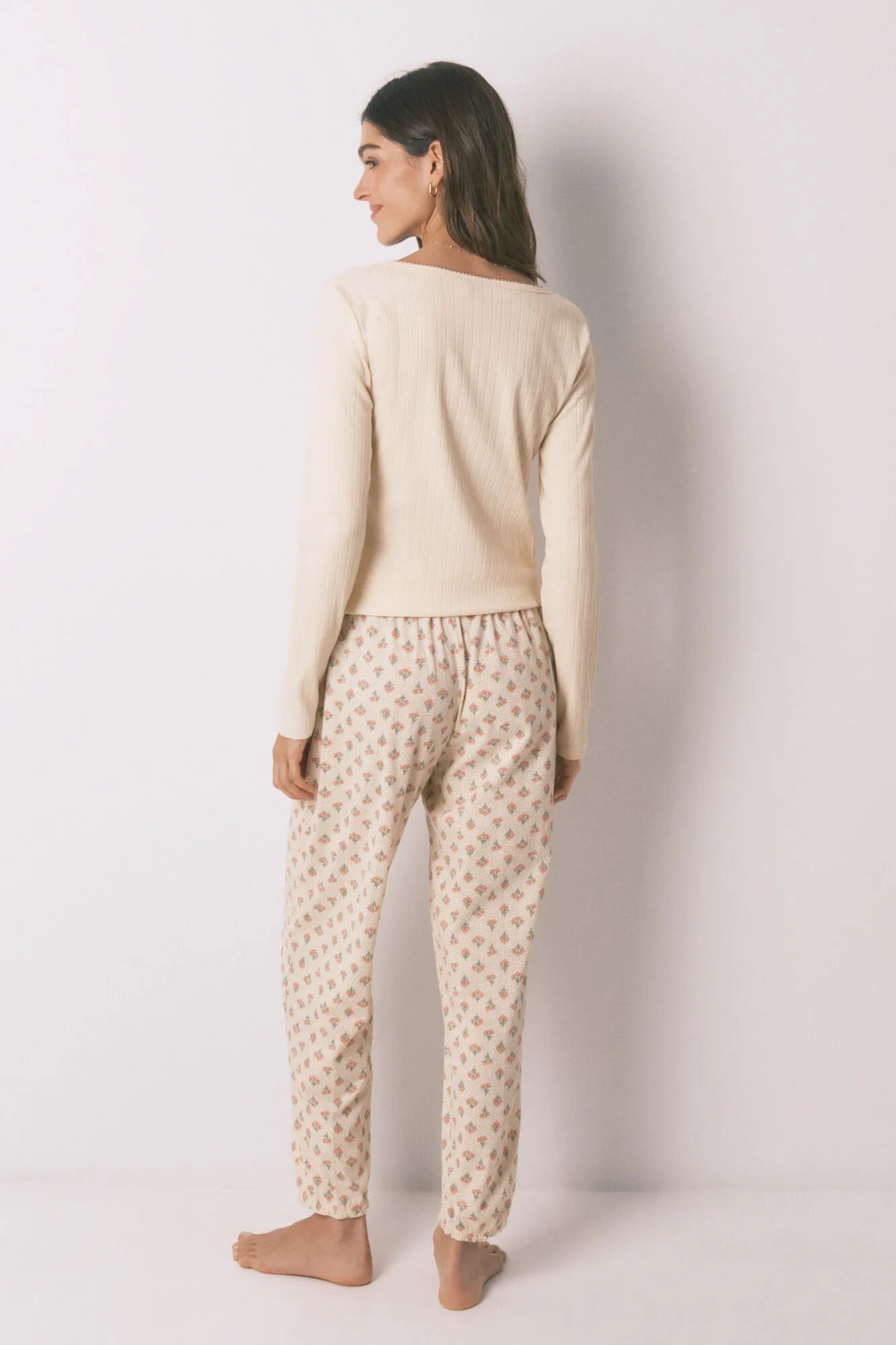 Women Secret_Ivory_Yellow Cotton Floral Print Long Pyjamas_3593958_96_06