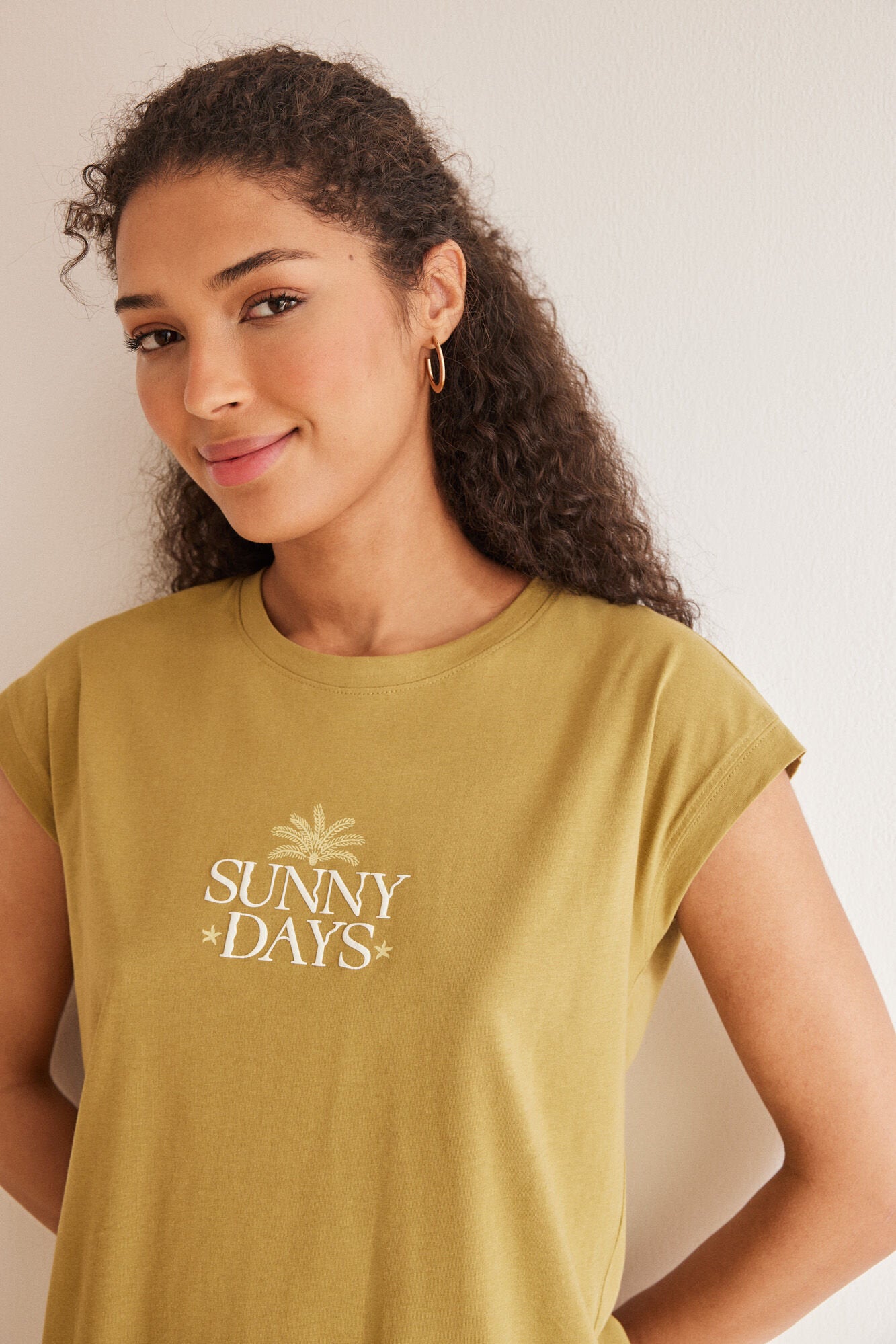 Light Khaki Short Sleeves Capri Pant Pyjama_3597367_93_05