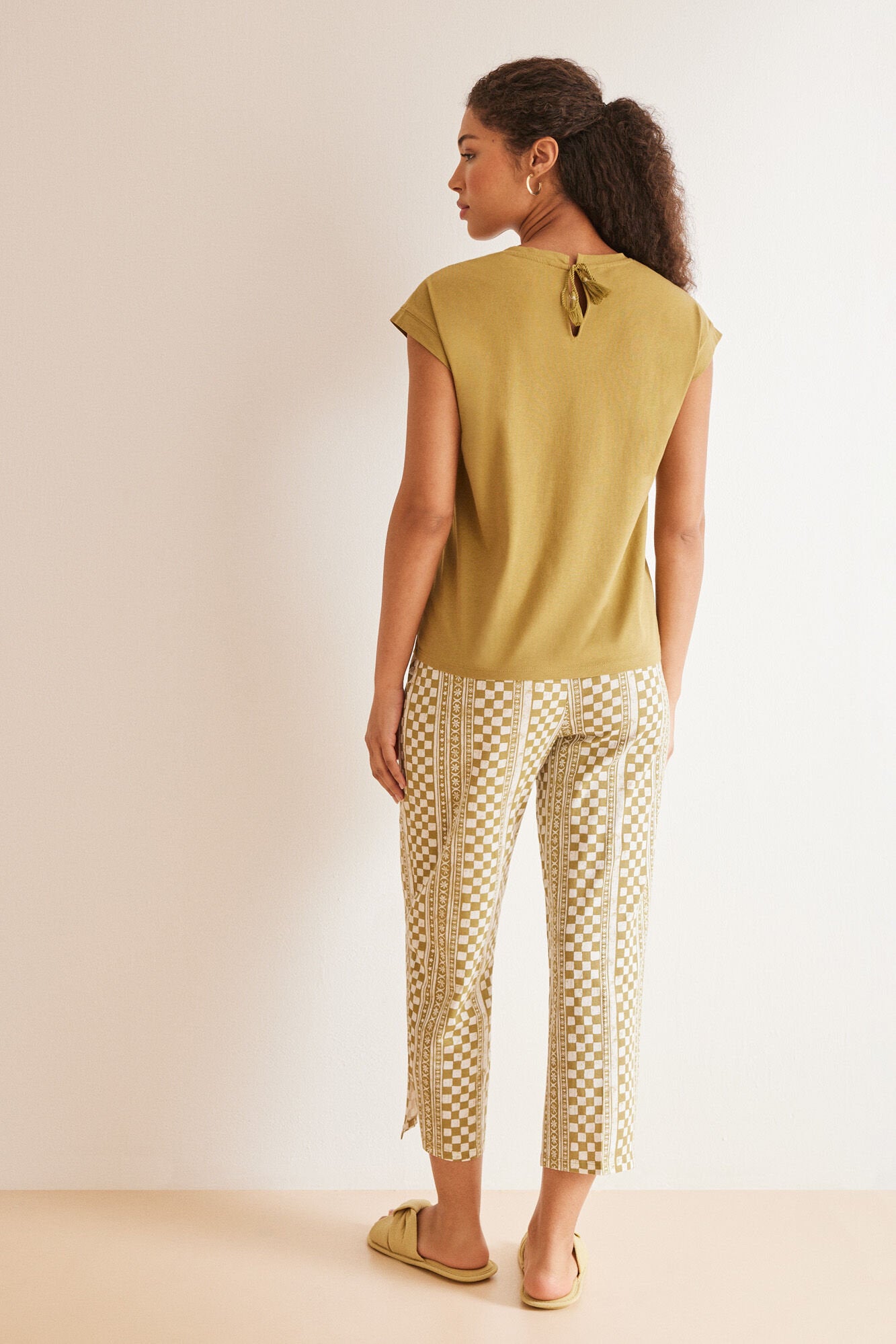 Light Khaki Short Sleeves Capri Pant Pyjama_3597367_93_06