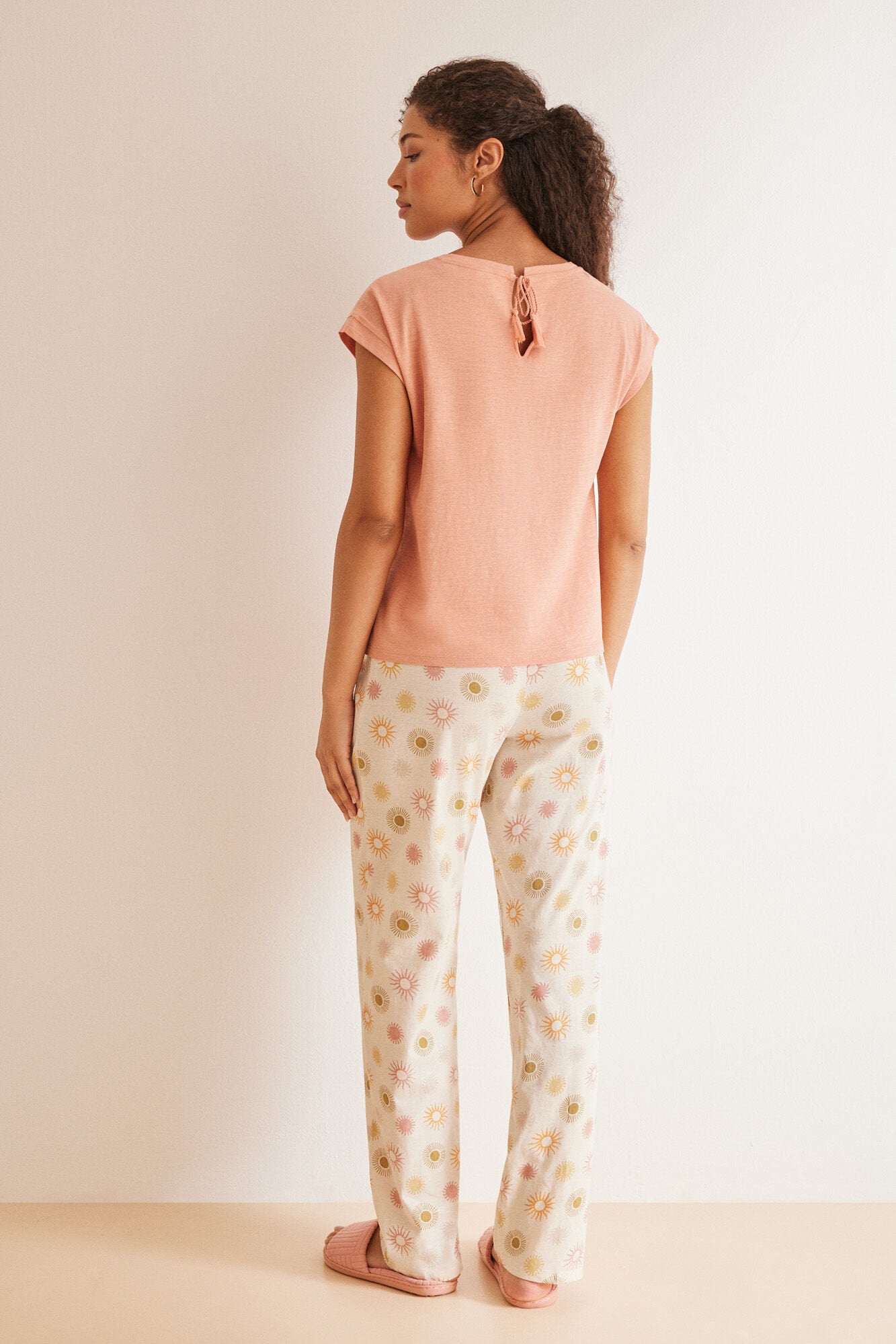 Pink Short Sleeves Long Pant Pyjama_3597387_72_04