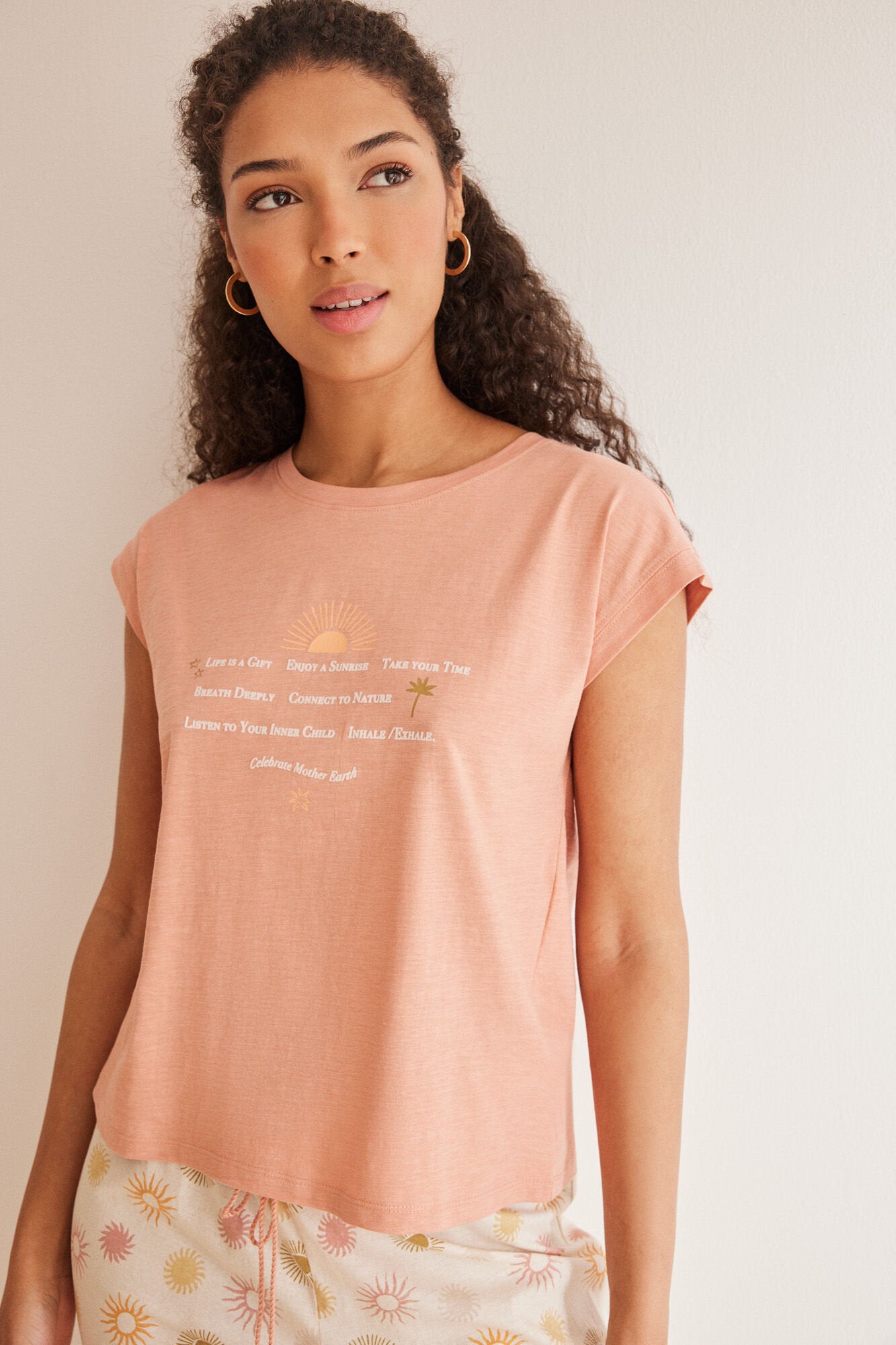 Pink Short Sleeves Long Pant Pyjama_3597387_72_07