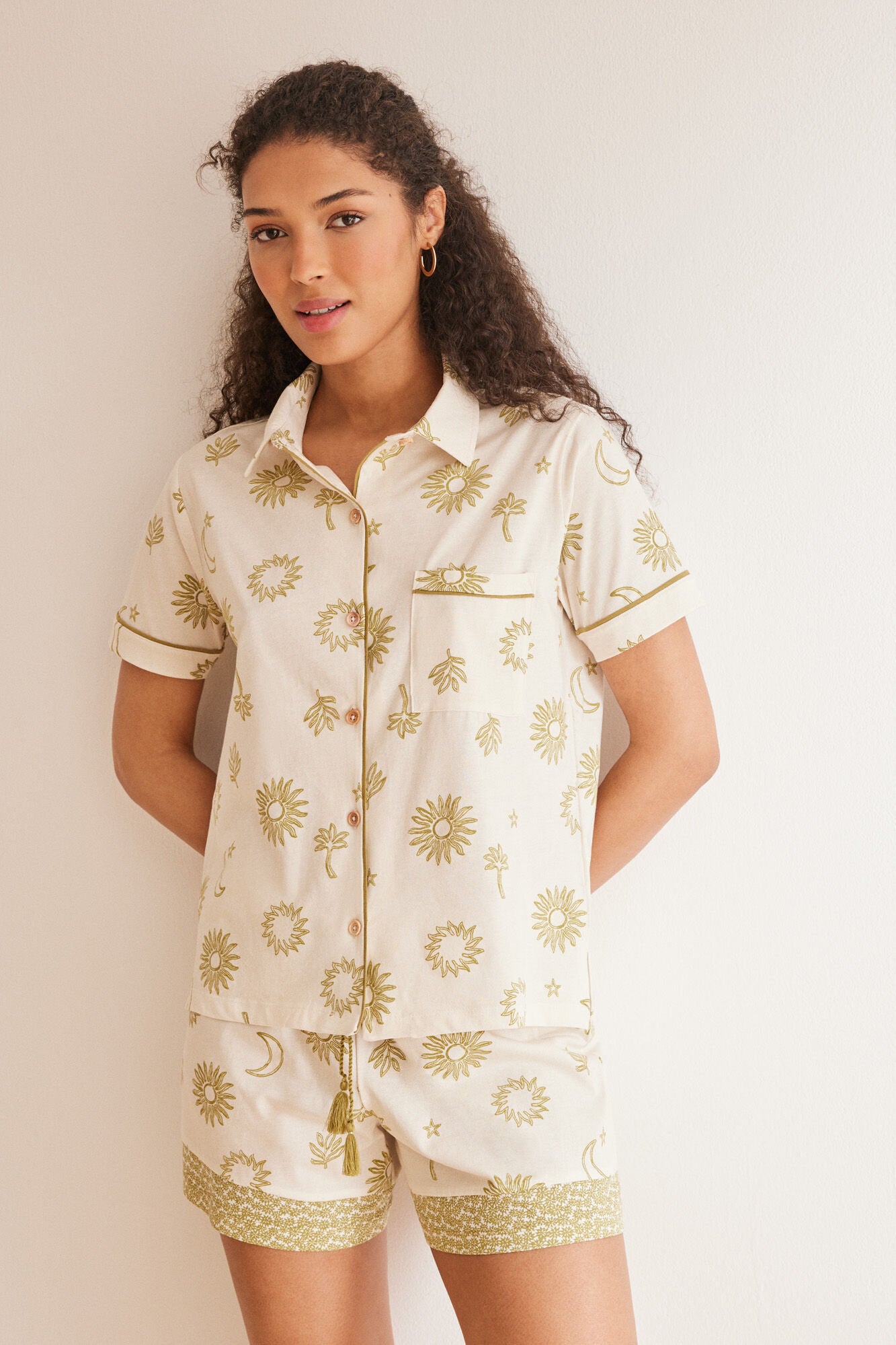 Green Print Short Sleeves Masculine Pyjama_3597388_29_01