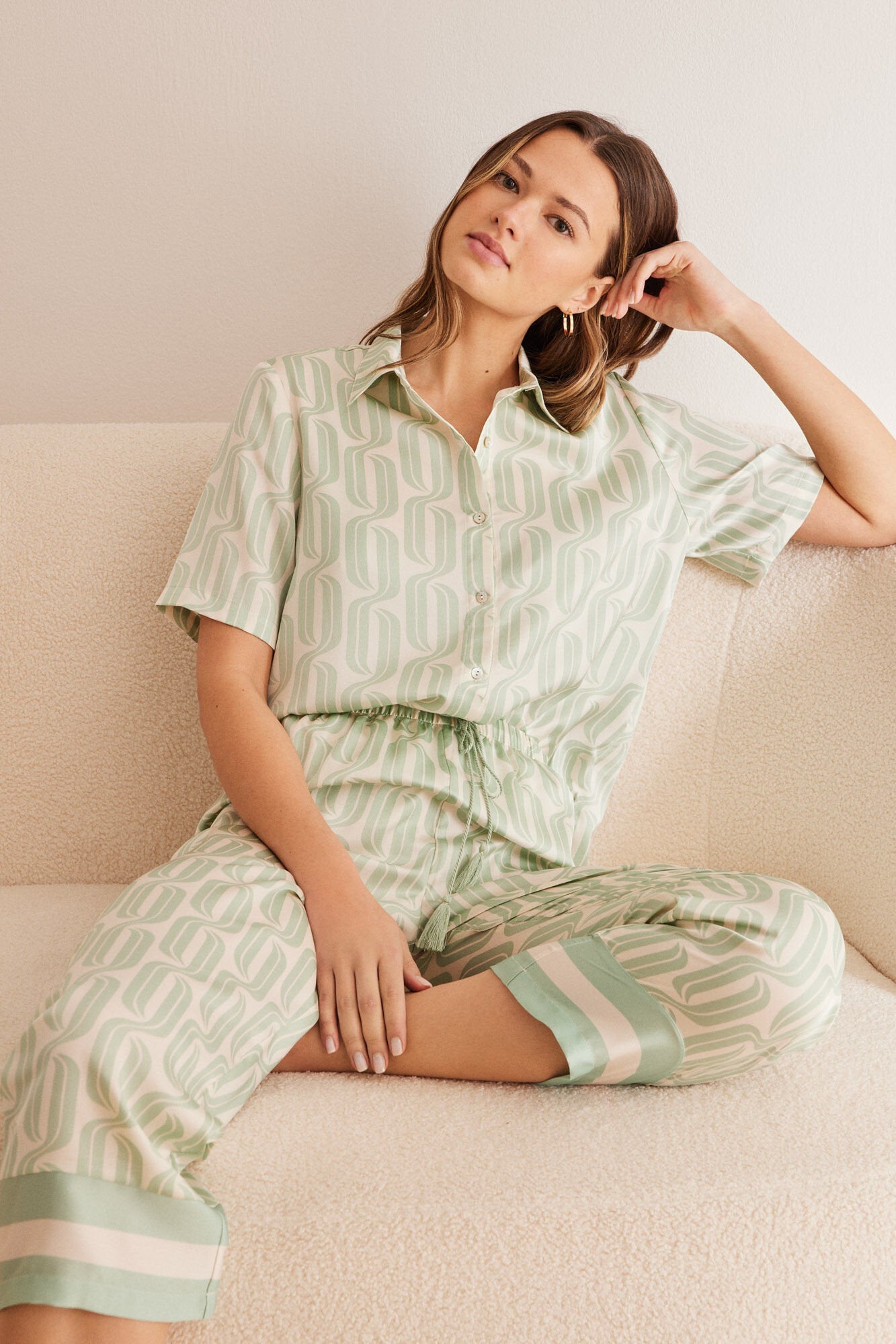 Green Print Short Sleeves Masculine Pyjama_3597406_29_01