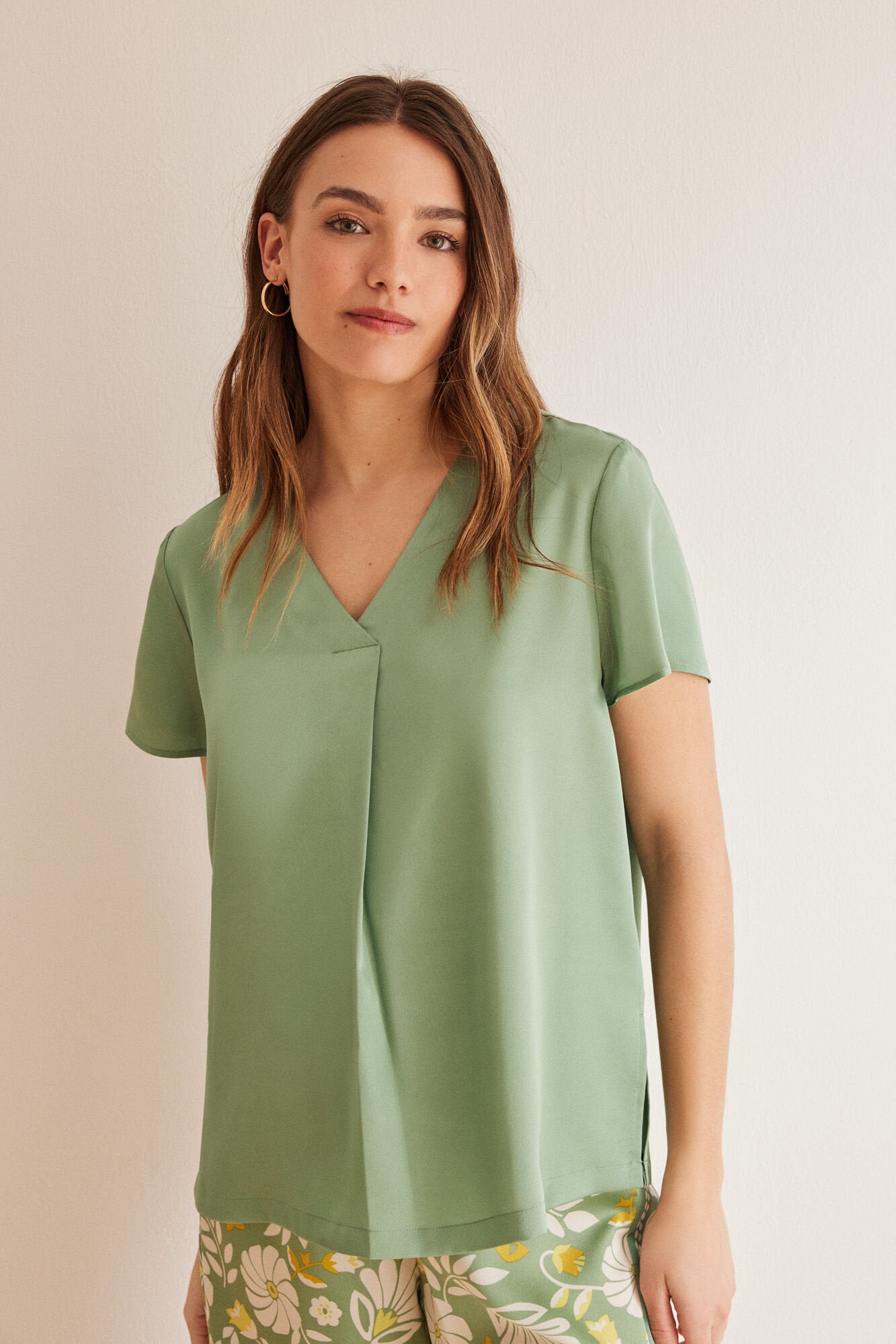 Green Short Sleeves Long Pant Pyjama_3597407_21_03