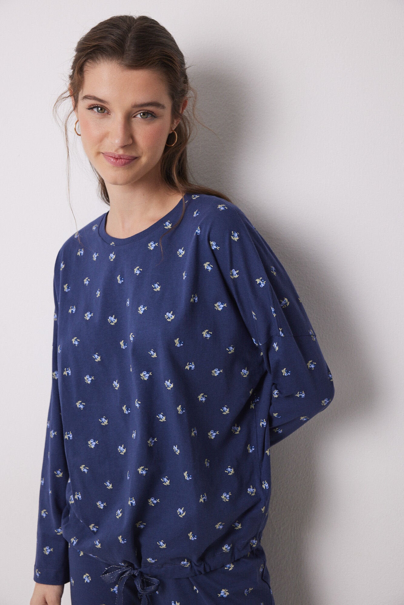 Women Secret_Long 100% Cotton Pajamas with Blue Flowers_3599154_12_01