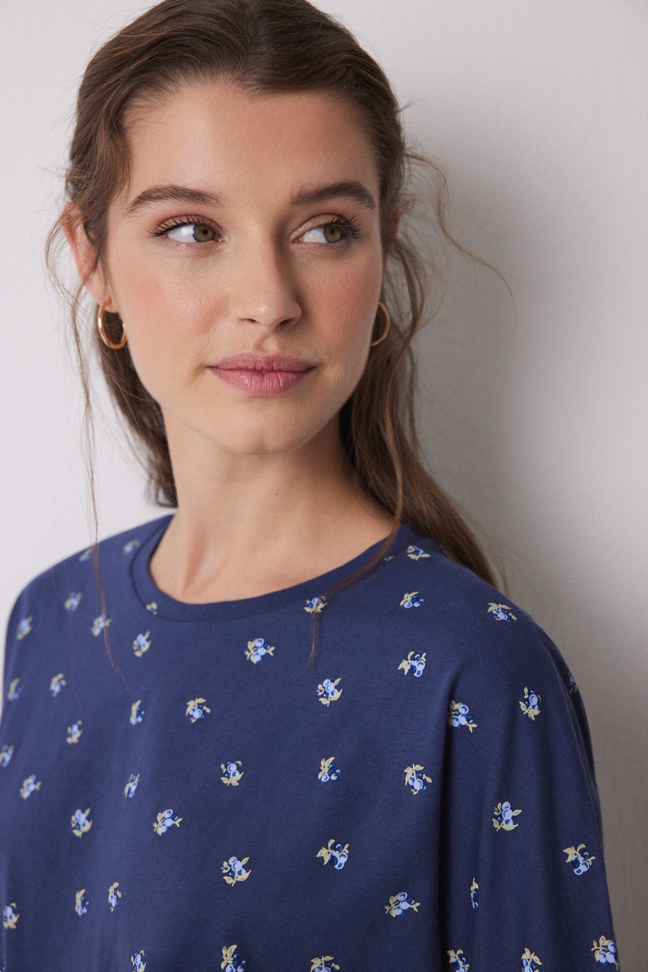 Women Secret_Long 100% Cotton Pajamas with Blue Flowers_3599154_12_03