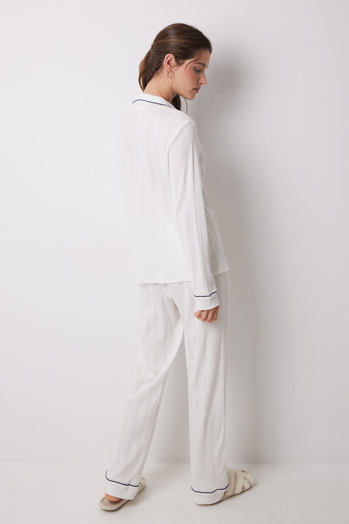 Women Secret_100% Cotton White Ribbed Shirt Pajamas_3599155_96_04