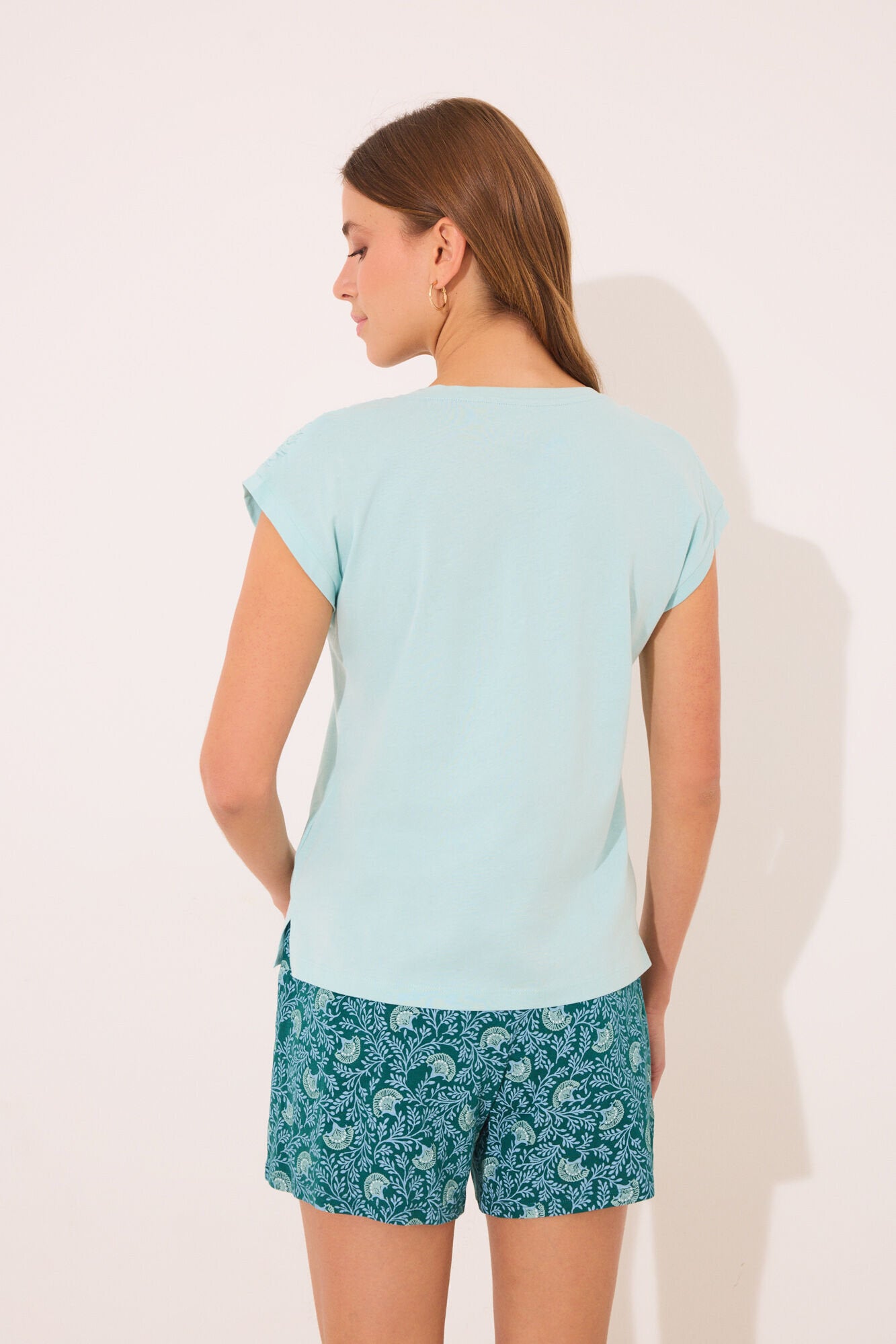Women Secret_Short Pyjamas 100% Cotton Green Flowers_3599175_28_06
