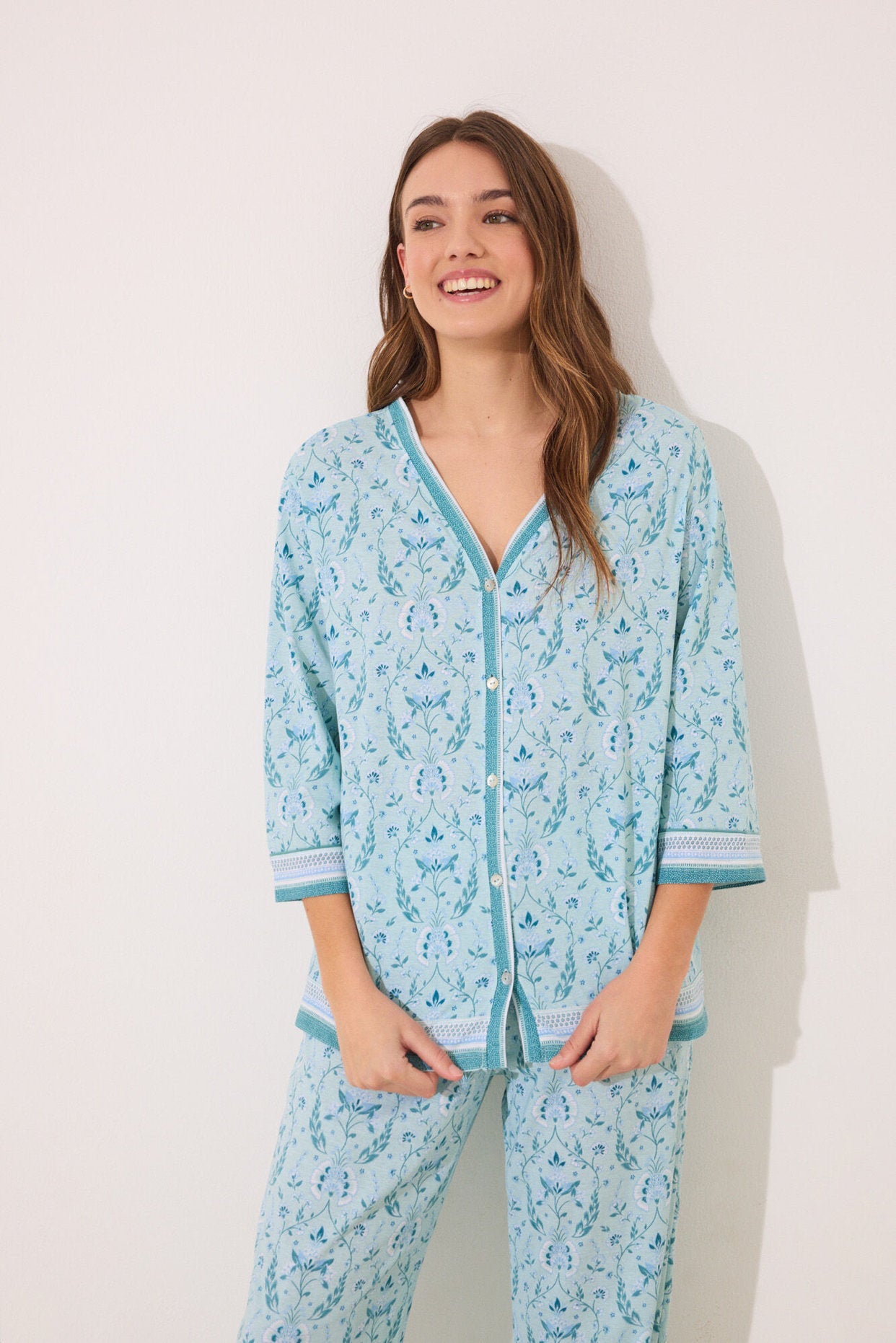Women Secret_100% Cotton Green Flower Print Pyjamas_3599179_28_01
