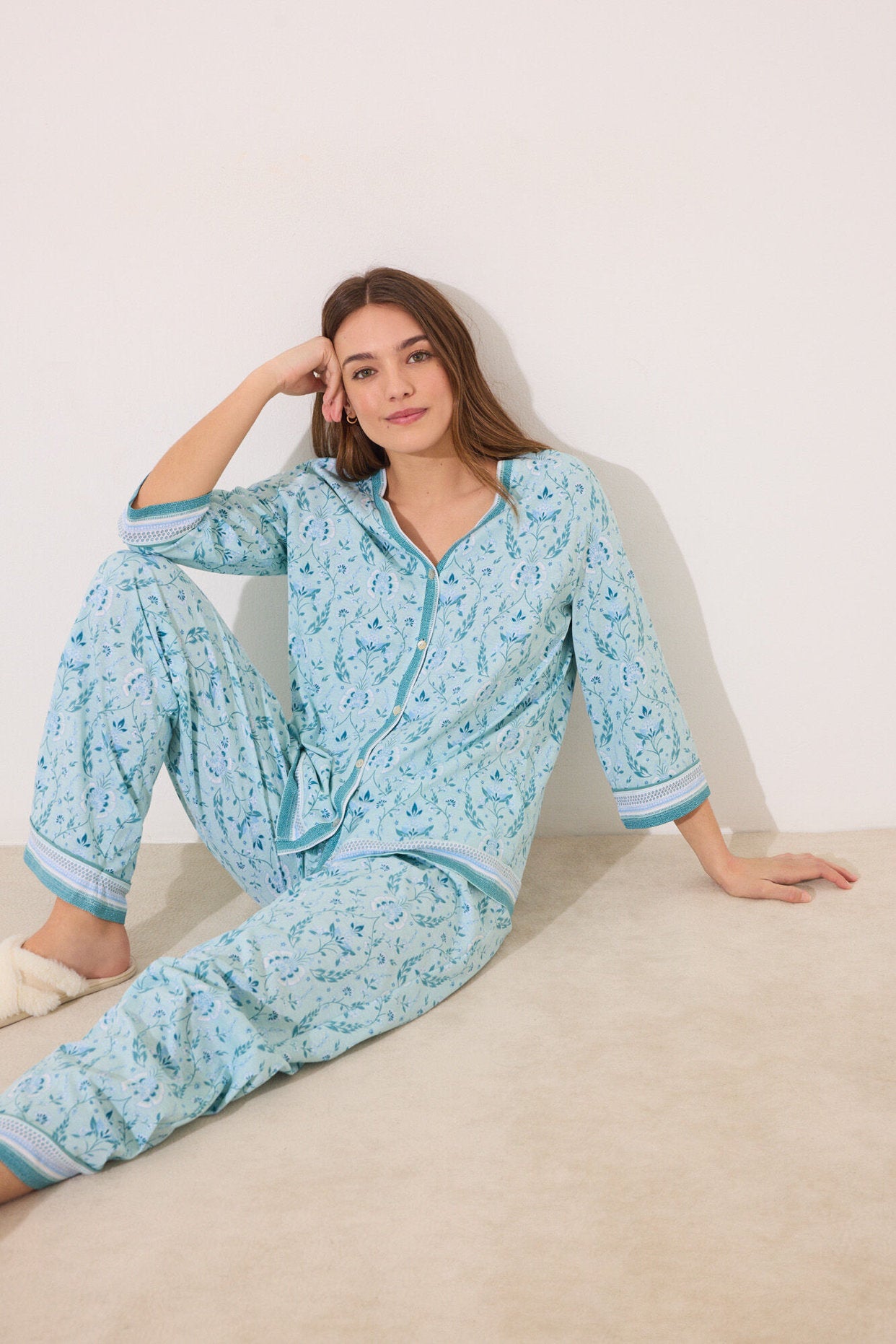 Women Secret_100% Cotton Green Flower Print Pyjamas_3599179_28_06