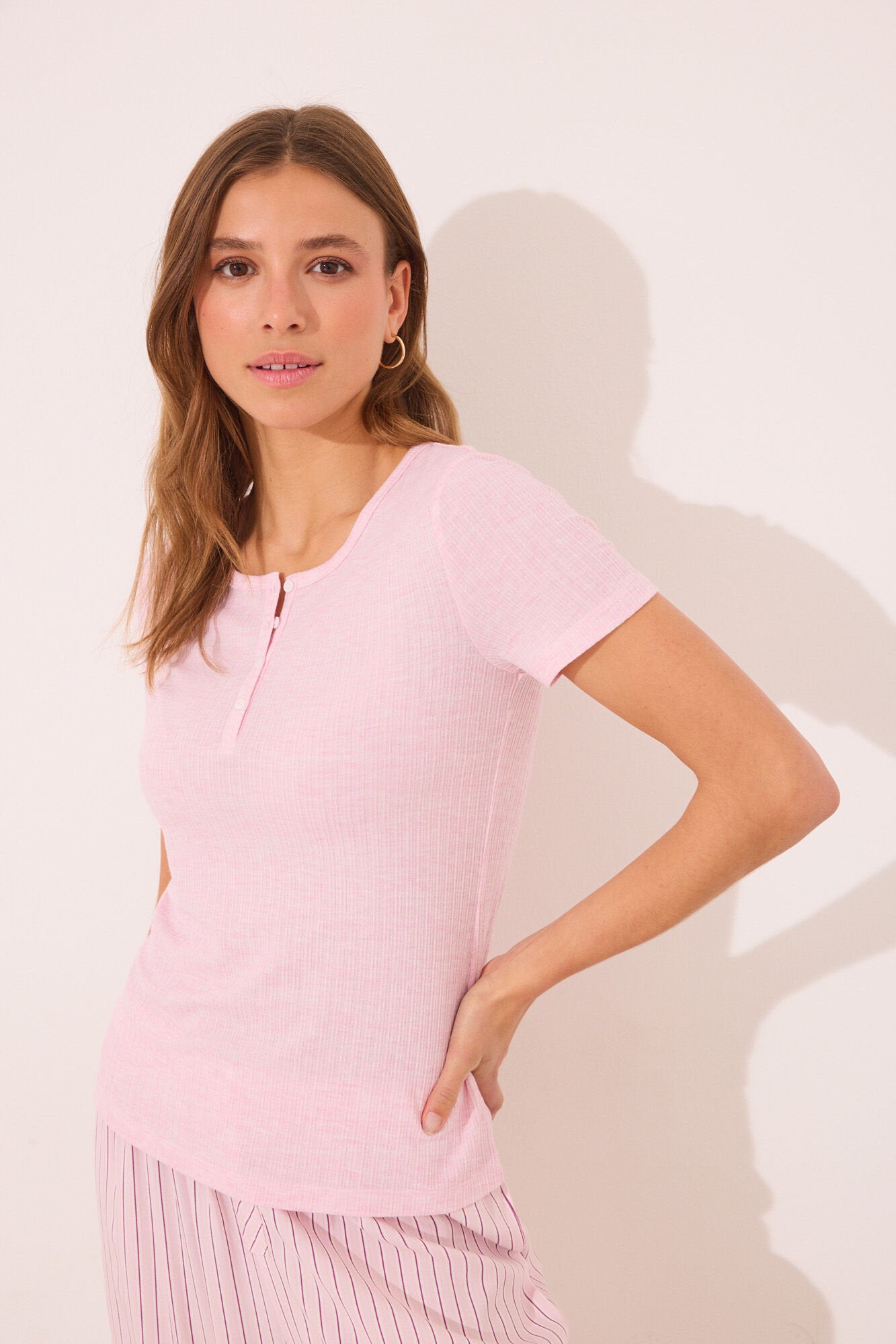 Women Secret_Pink Striped Ribbed Viscose Pyjamas_3599186_71_03
