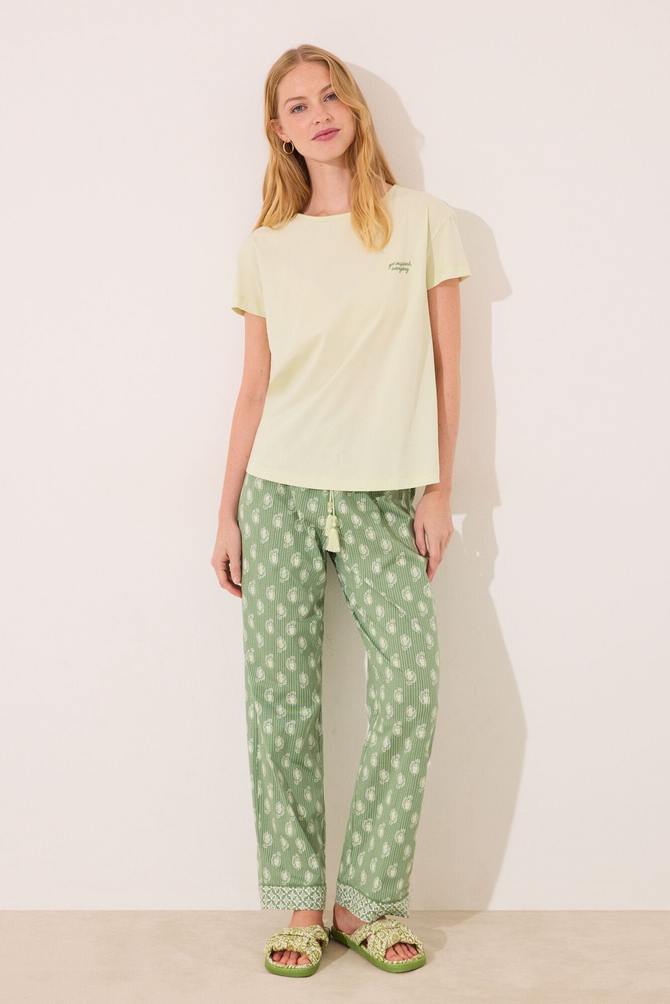 Women Secret_Green Print Cotton Short Sleeve Pyjamas_3599211_28_01